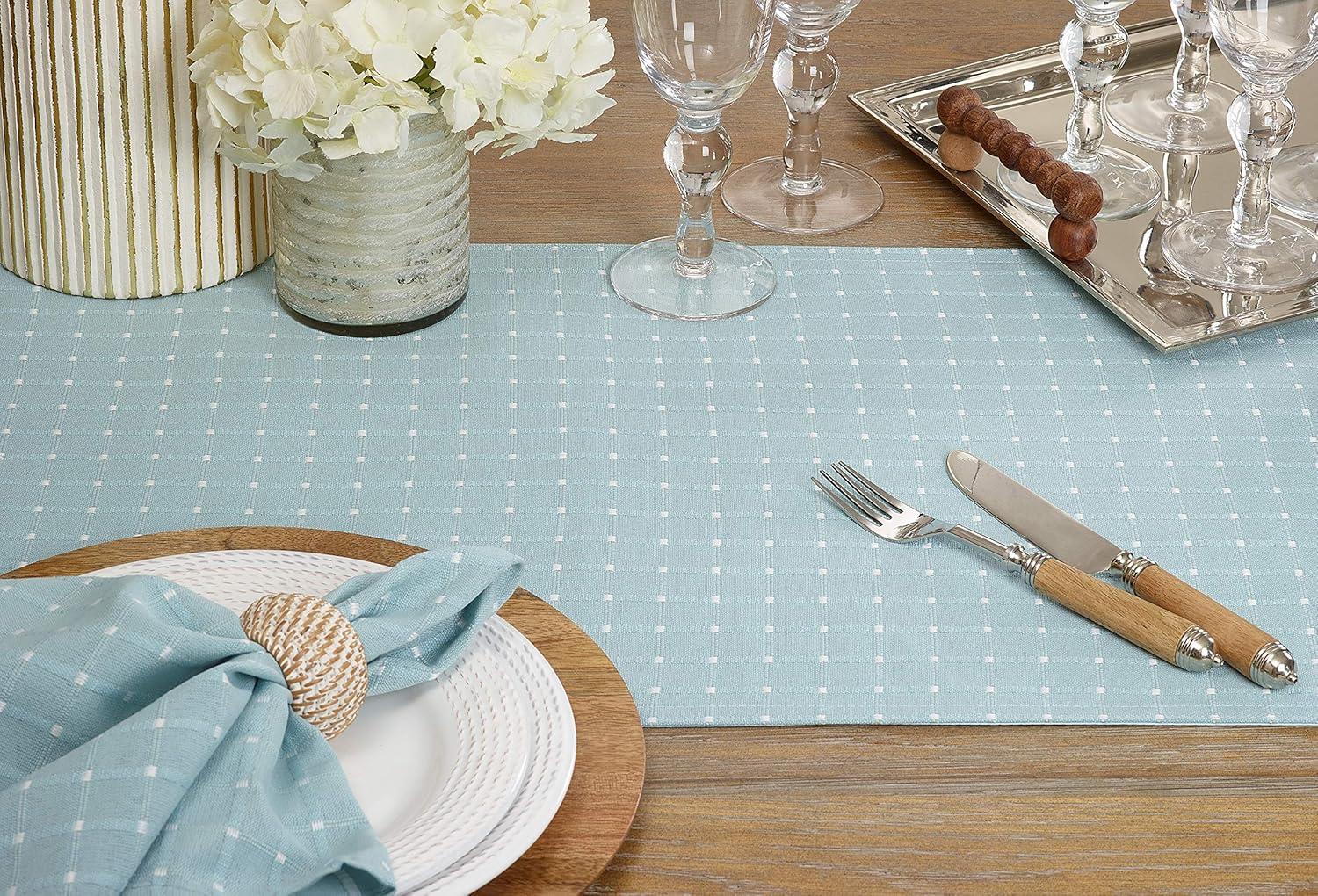 Aqua Cotton Blend Stitched Table Runner, 16" x 72"