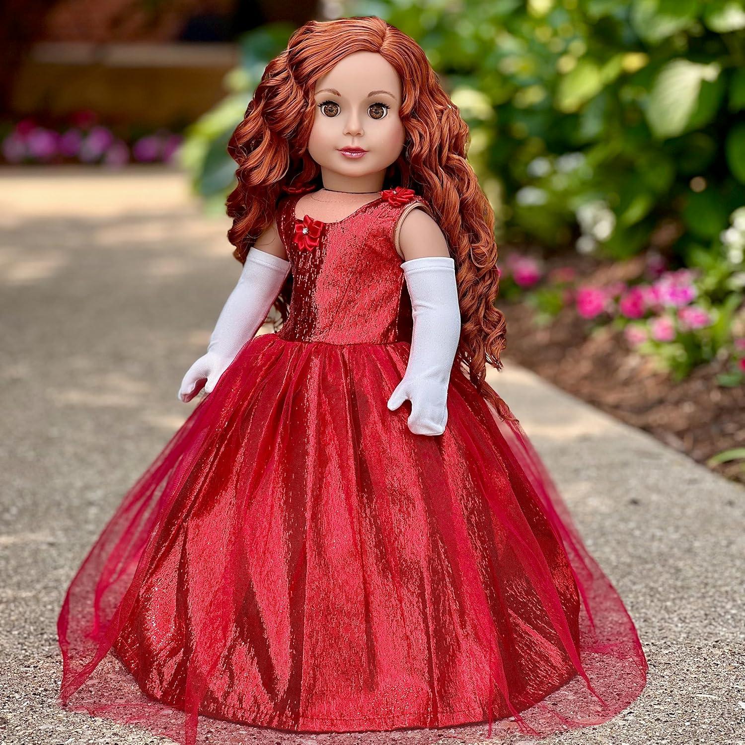 Red Gown with White Faux Fur Stole and Gloves for 18" Dolls