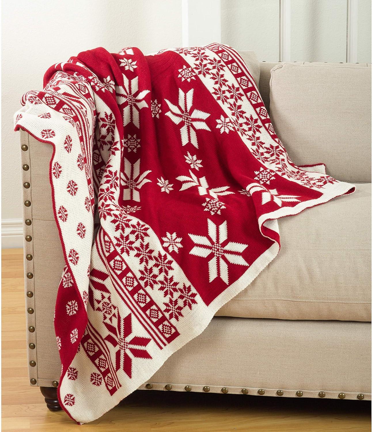 50"x60" Knitted Christmas Design Throw Blanket Red - Saro Lifestyle