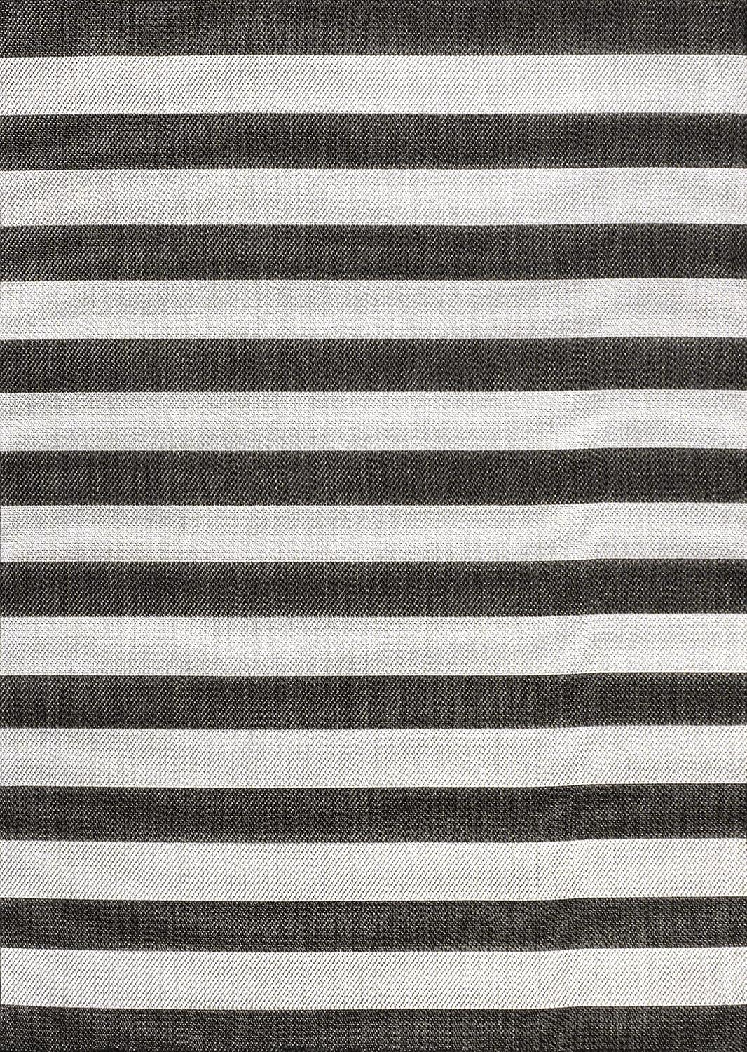 Modern Cottage Black/Cream Wide Stripe Synthetic Area Rug 4' x 6'