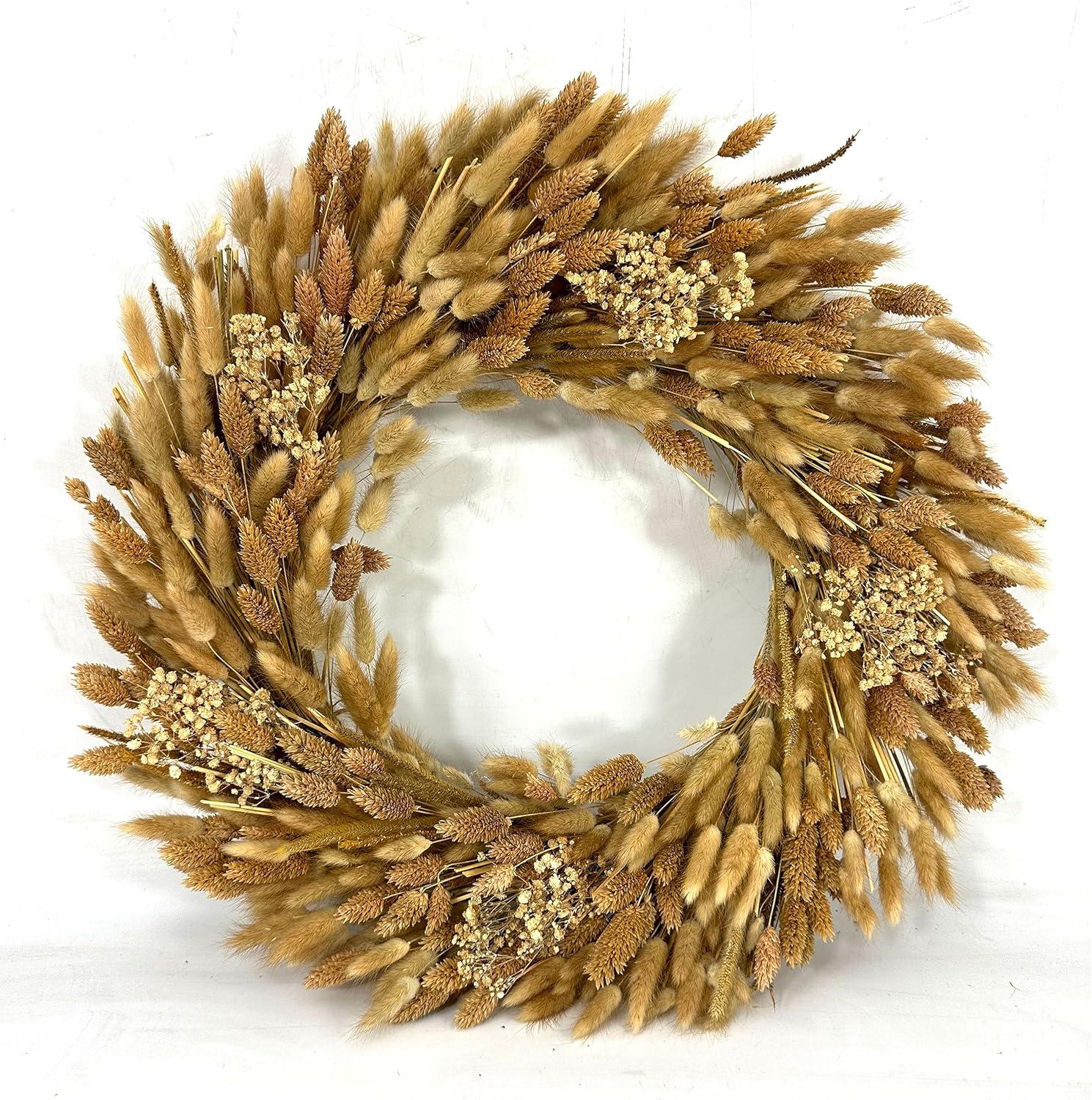 Galt International 21" Preserved Golden Natural Dried Wheat Wreath Straw Grain Wreath for Front Door Farmhouse Decorations Home Decor Pampas