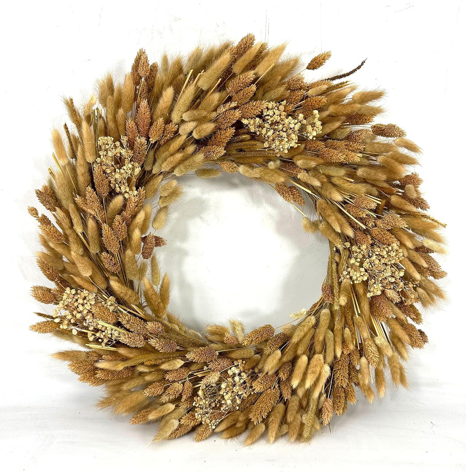 Galt International 21" Preserved Golden Natural Dried Wheat Wreath Straw Grain Wreath for Front Door Farmhouse Decorations Home Decor Pampas