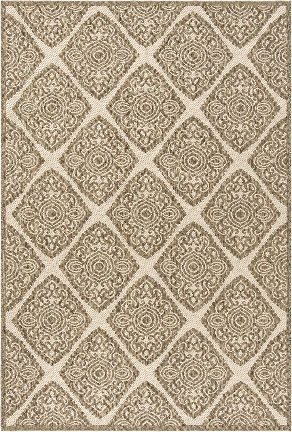 SAFAVIEH Beach House Issam Geometric Indoor/Outdoor Area Rug Cream/Beige, 5'3" x 7'6"