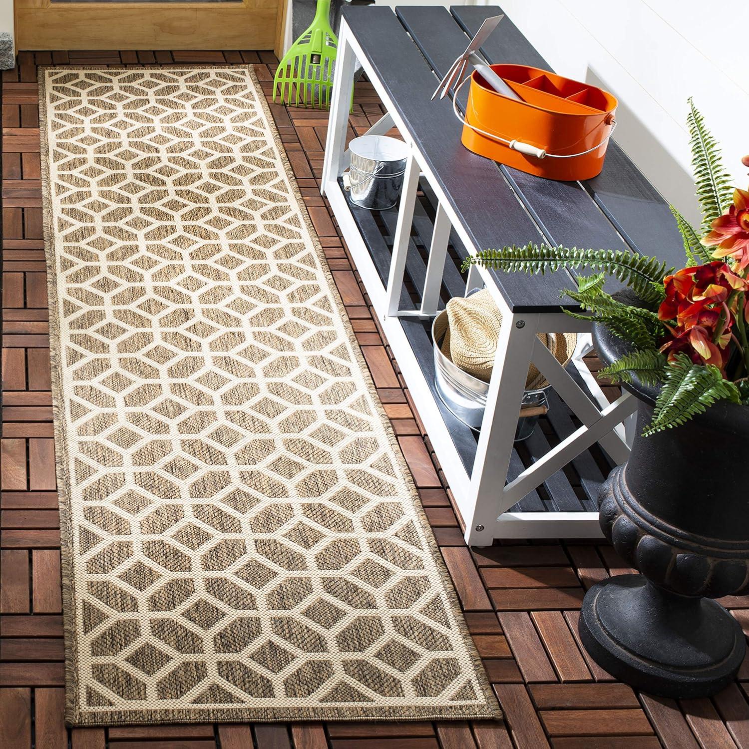 SAFAVIEH Beach House Kadri Geometric Indoor/Outdoor Runner Rug, Beige/Cream, 2'2" x 8'