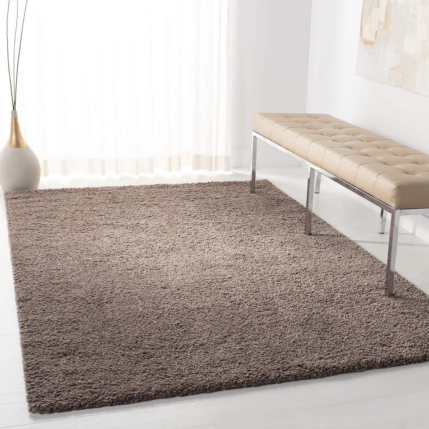 SAFAVIEH August Carlene Solid Plush Shag Area Rug, Taupe, 10' x 14'