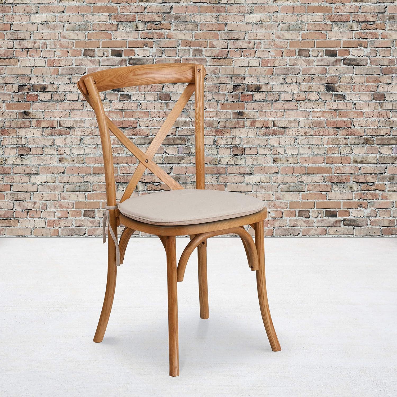 Flash Furniture HERCULES Series Stackable Oak Wood Cross Back Chair with Cushion