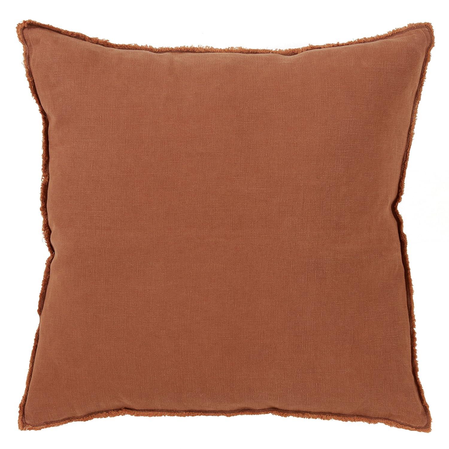 20"x20" Oversize Fringed Design Linen Square Throw Pillow Terracotta - Saro Lifestyle: Modern Indoor Decor, Duck Feather Filled