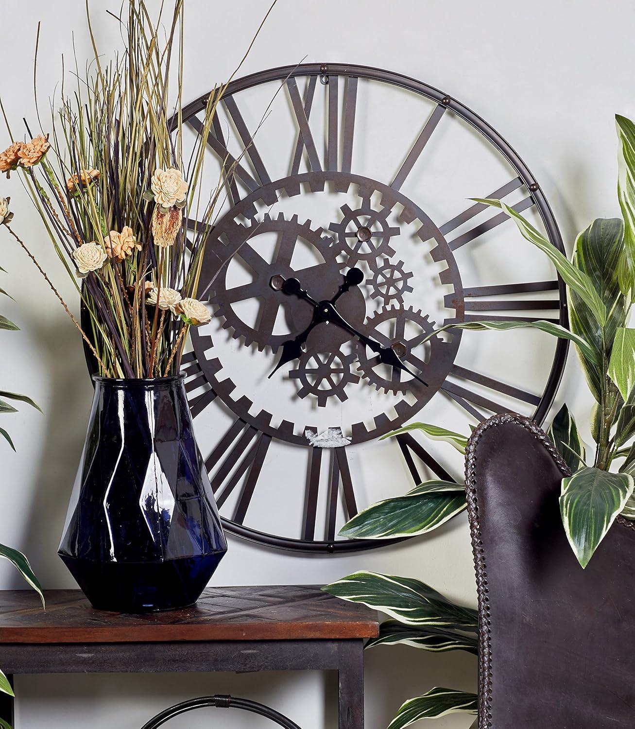 Oversized Black Iron Industrial Gear Wall Clock