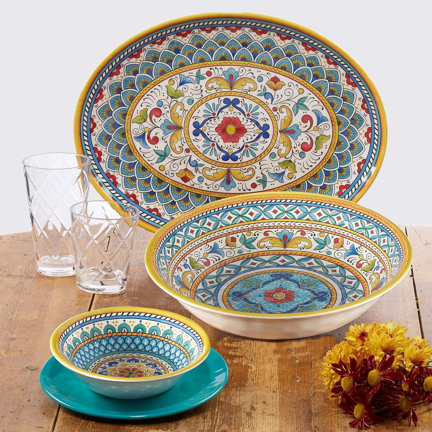 Portofino Bohemian Floral Melamine Dinner Plate Set, 6 Pieces