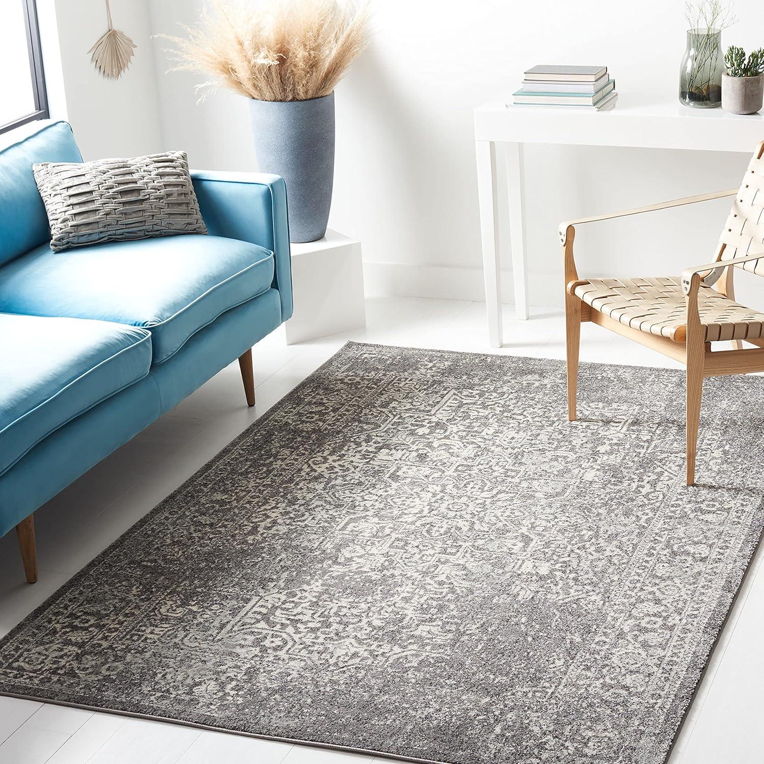 Transitional Grey & Ivory Synthetic 6'7" x 9' Area Rug