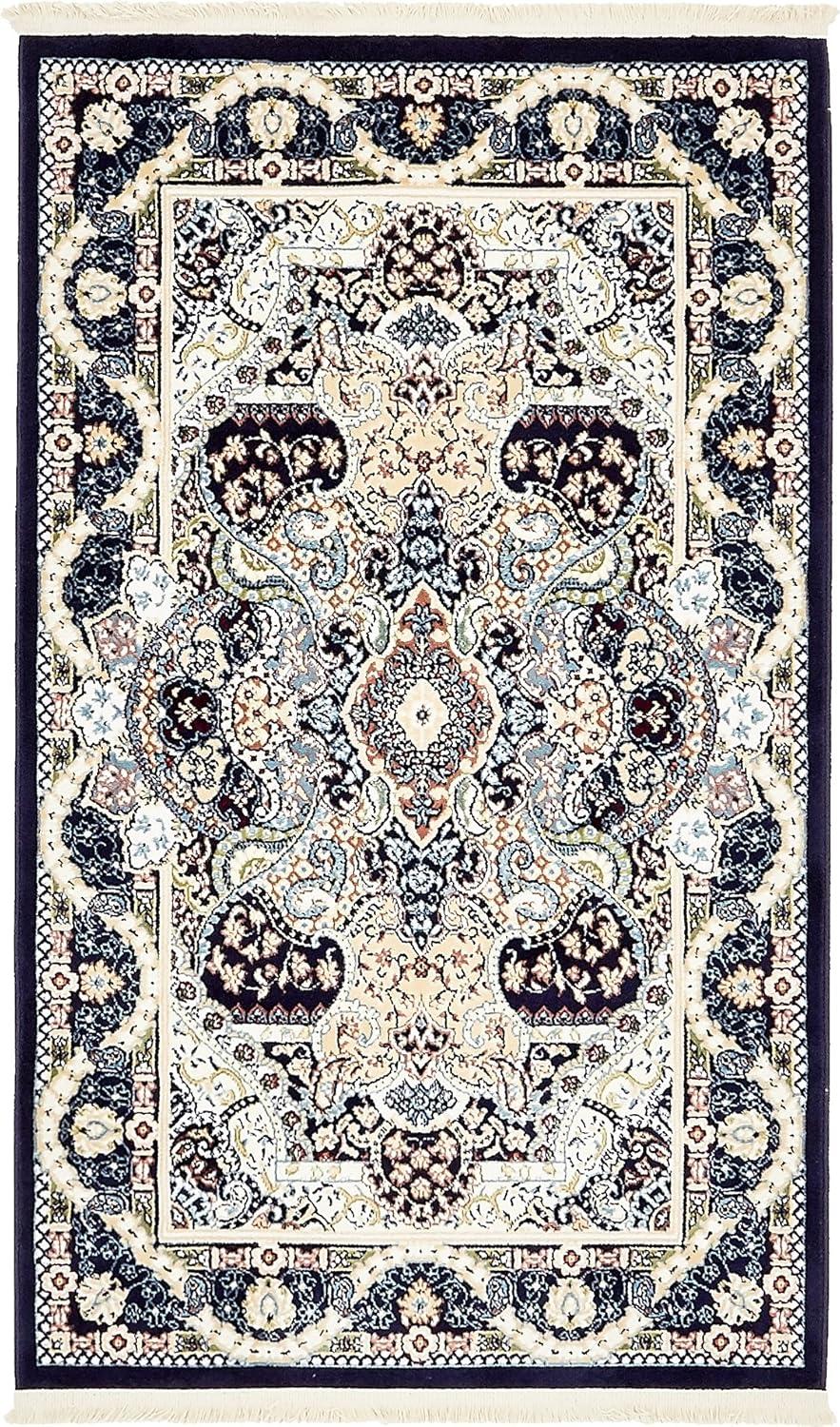 Elegant Navy Blue Handmade 3x5 Synthetic Area Rug