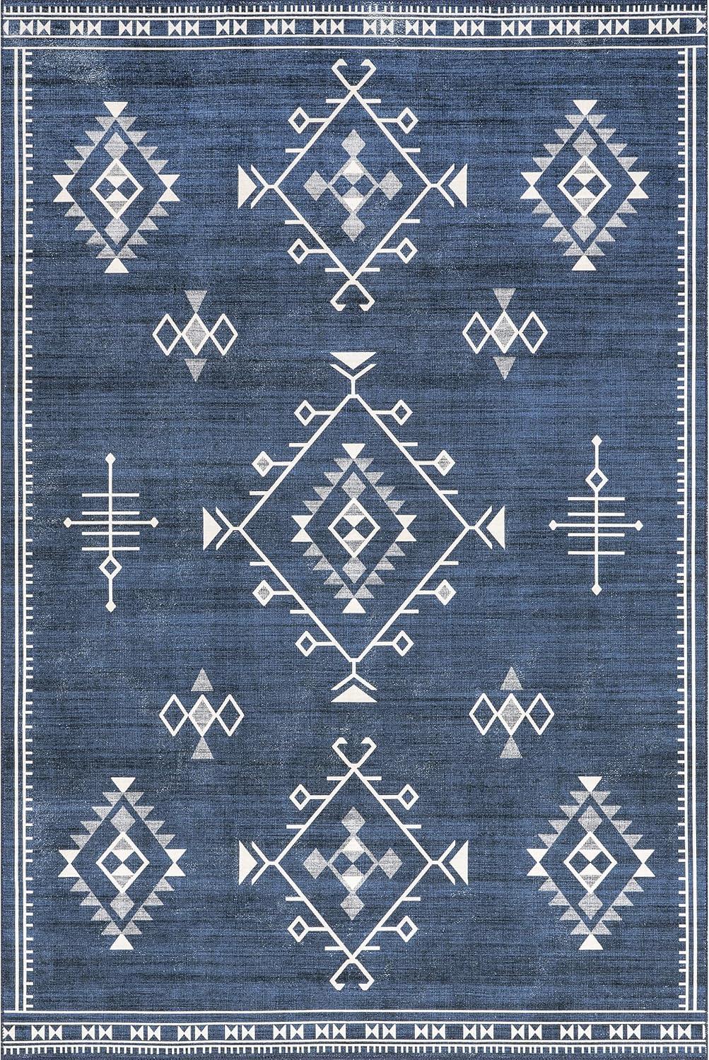 Nuloom Evalyn Diamond 3x5 Machine Washable Accent Indoor Area Rug for Living Room Bedroom Dining Room Entryway Kitchen, Navy/Ivory