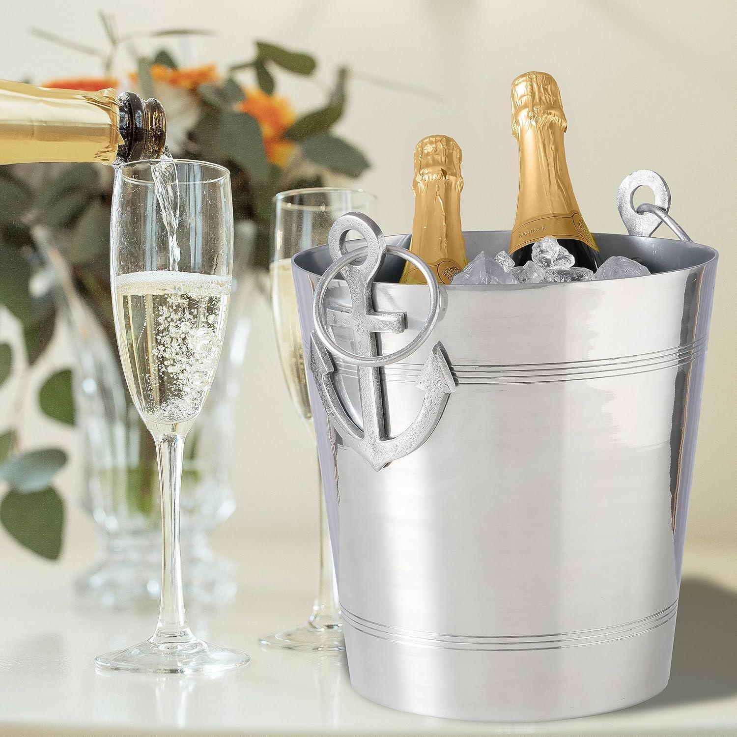 Anchors Ice Bucket, Luxury Wine Cooler with Handles and Loops, Aluminum, 12.25 Inches
