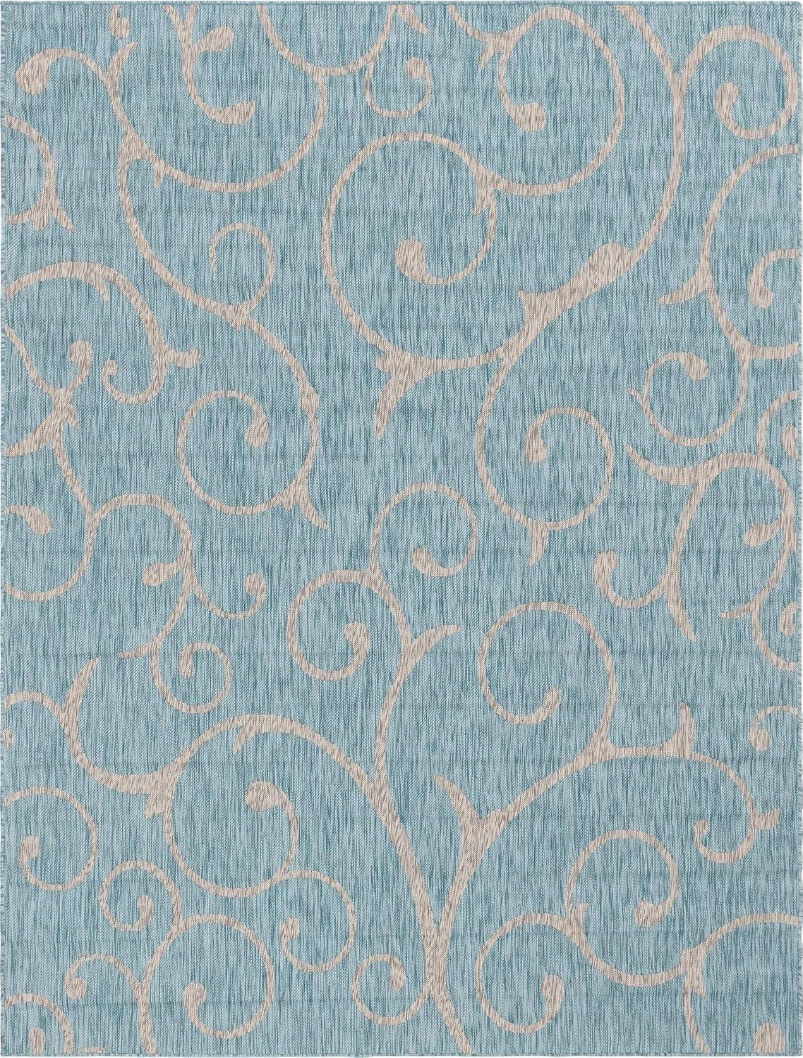 Unique Loom Outdoor Botanical Collection Area Rug - Curl (9' x 12' 2" Rectangle Light Aqua/Ivory)