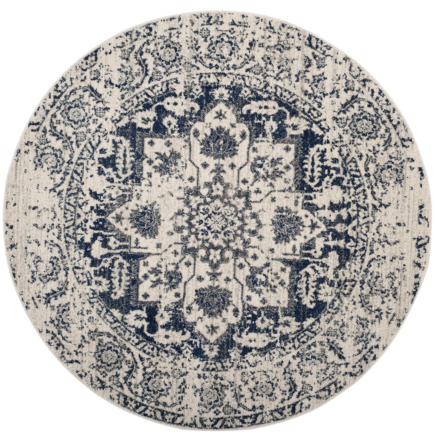 Madison MAD603 Power Loomed Indoor Accent Rug - Cream/Navy - 3' Round - Safavieh