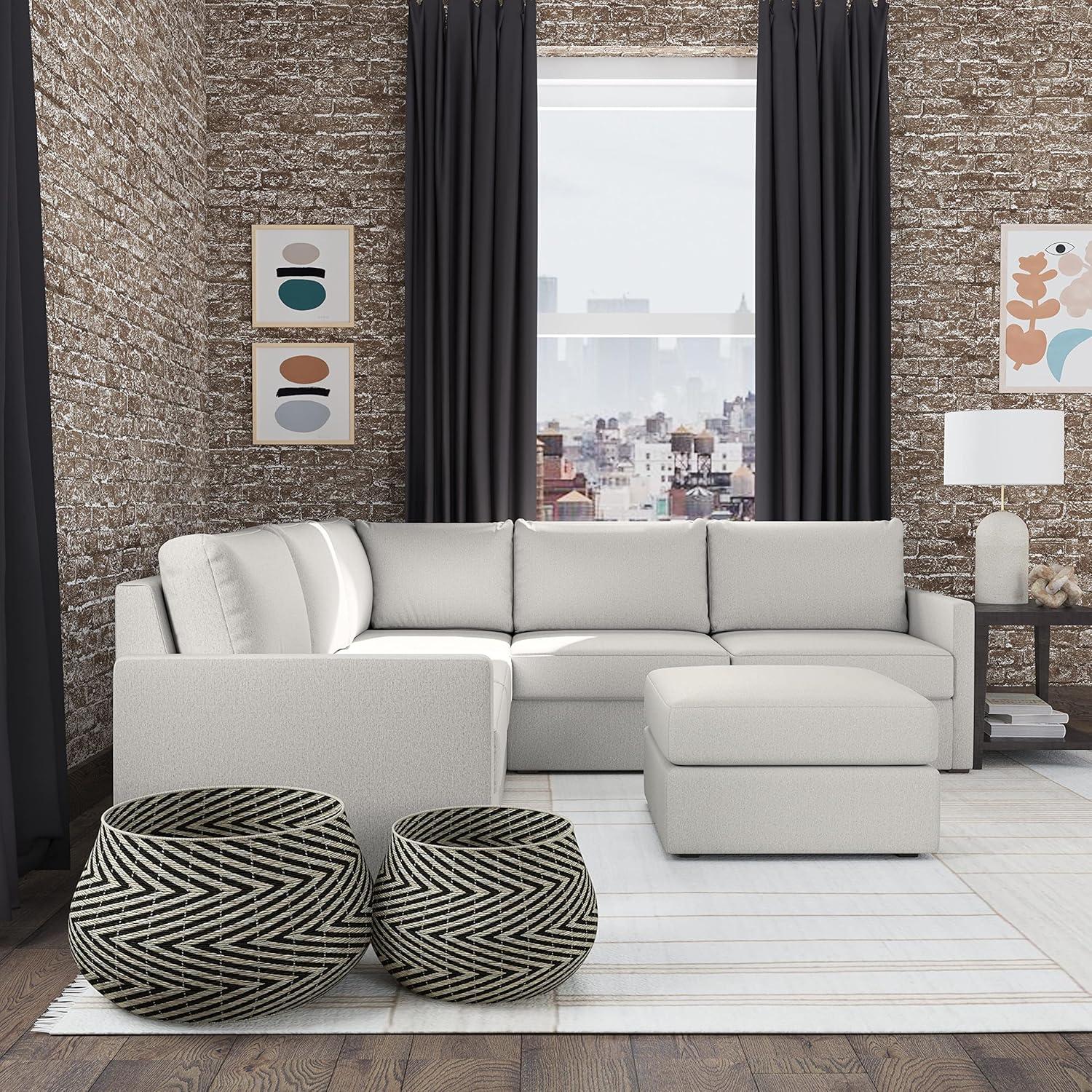 Flex 5 - Piece Upholstered Modular Sectional with Bumper Ottoman