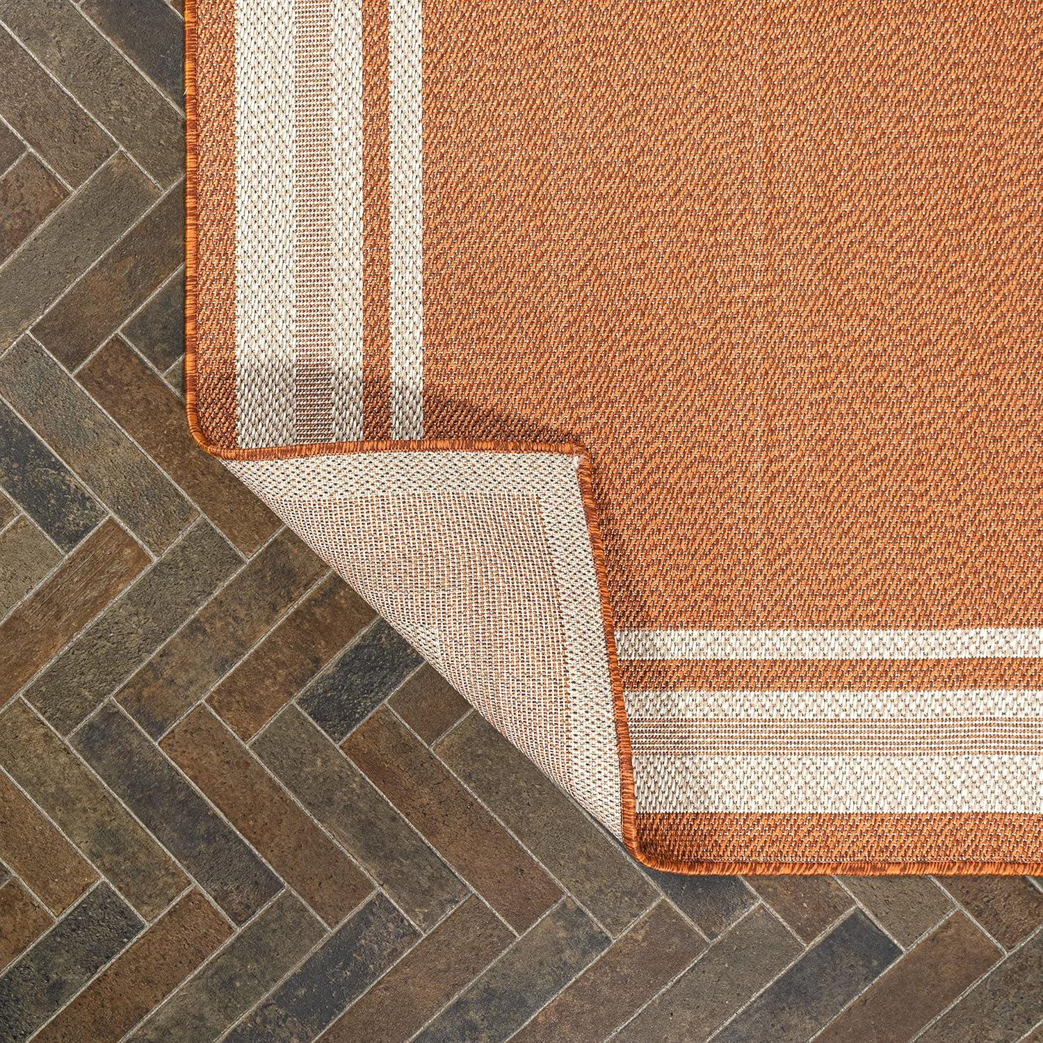 2' x 8' James Modern Border Stripe Indoor/Outdoor Runner Rug, Orange/Cream - JONATHAN Y