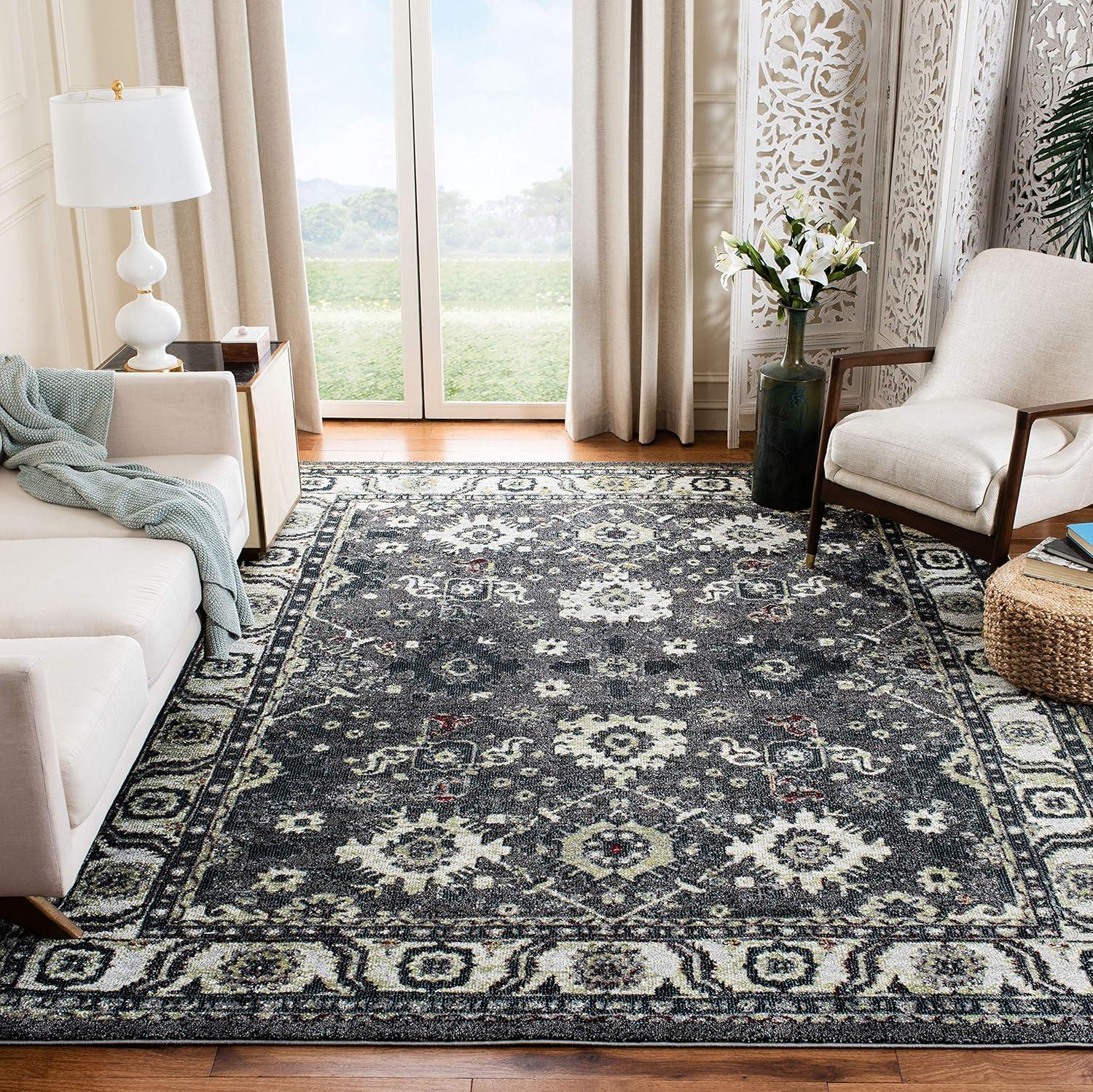 Vintage Hamadan VTH214 Power Loomed Indoor Area Rug - Dark Grey/Ivory - 6'7"x6'7" - Safavieh.