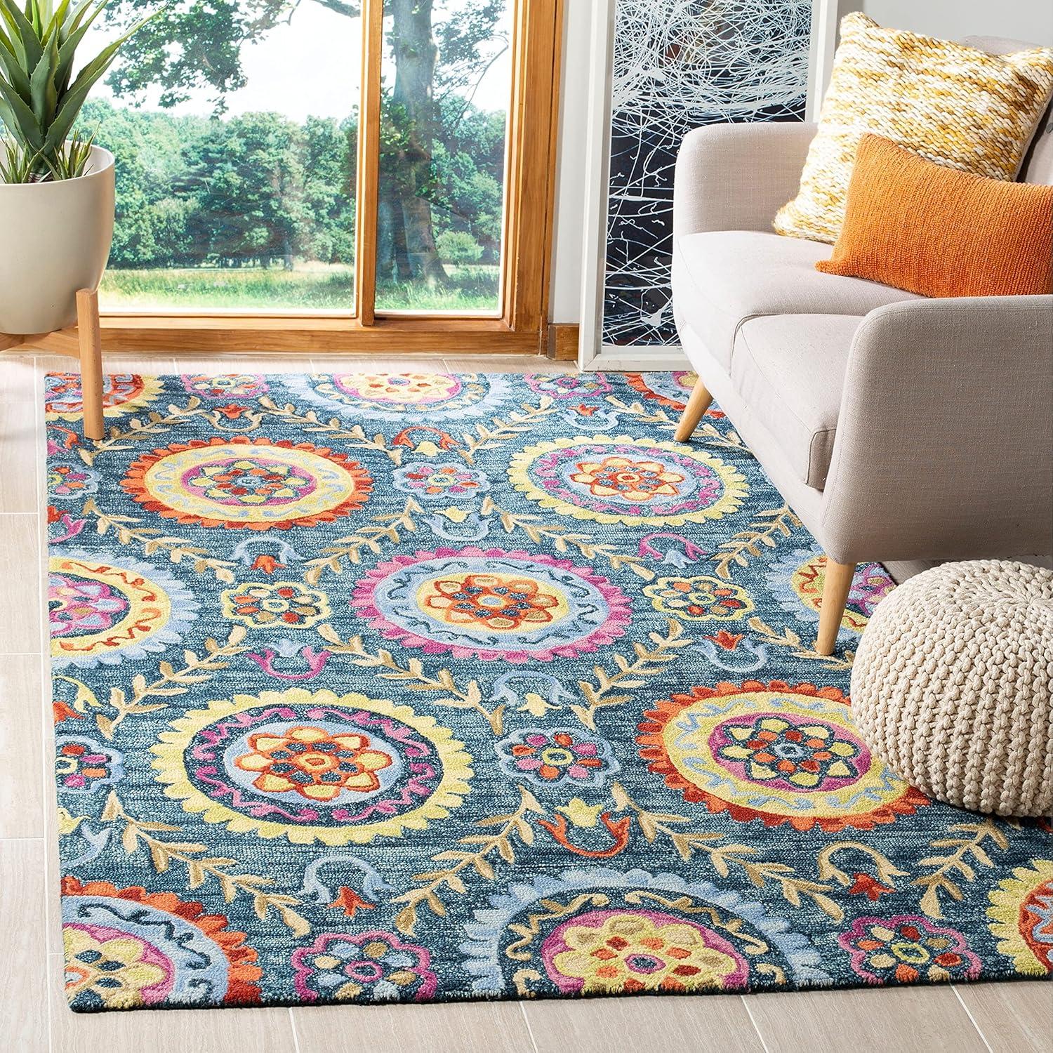 Suzani SZN374 Hand Hooked Indoor Area Rug - Grey/Multi - 8'x10' - Safavieh