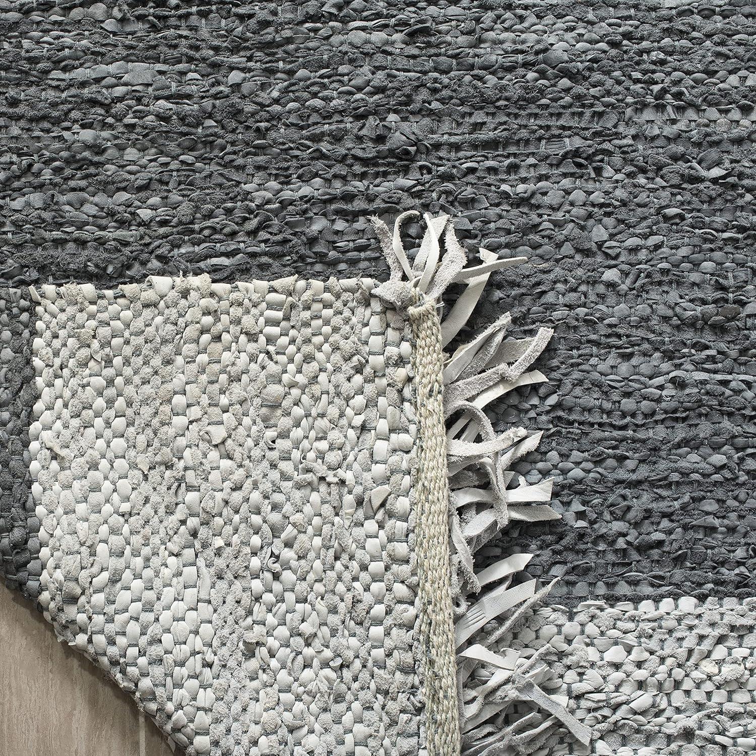 Vintage Leather VTL310 Hand Woven Indoor Accent Rug - Light Grey/Dark Grey - 2'3"x4' - Safavieh