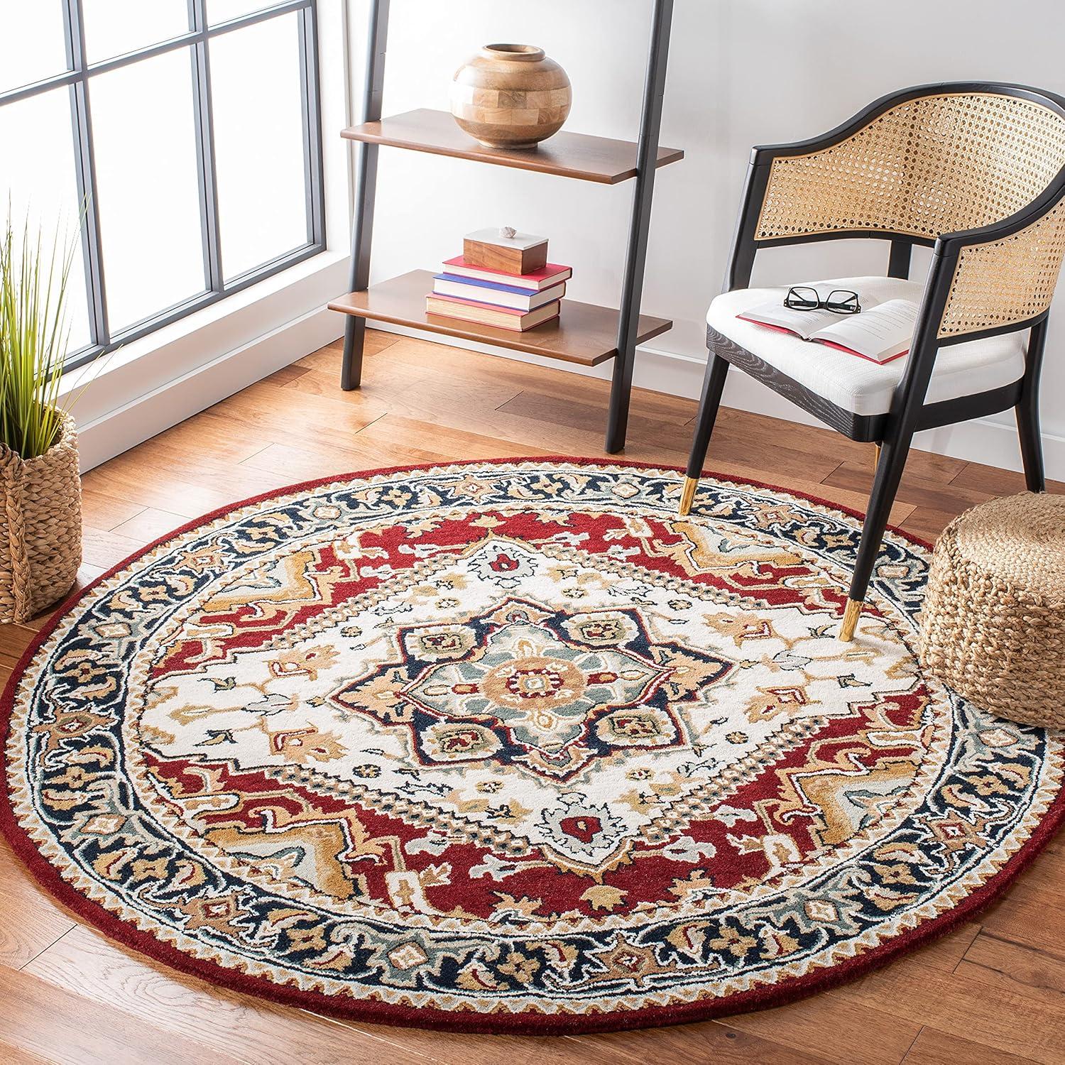 Heritage HG625 Handmade Area Rug - 8' Round - Red - Safavieh