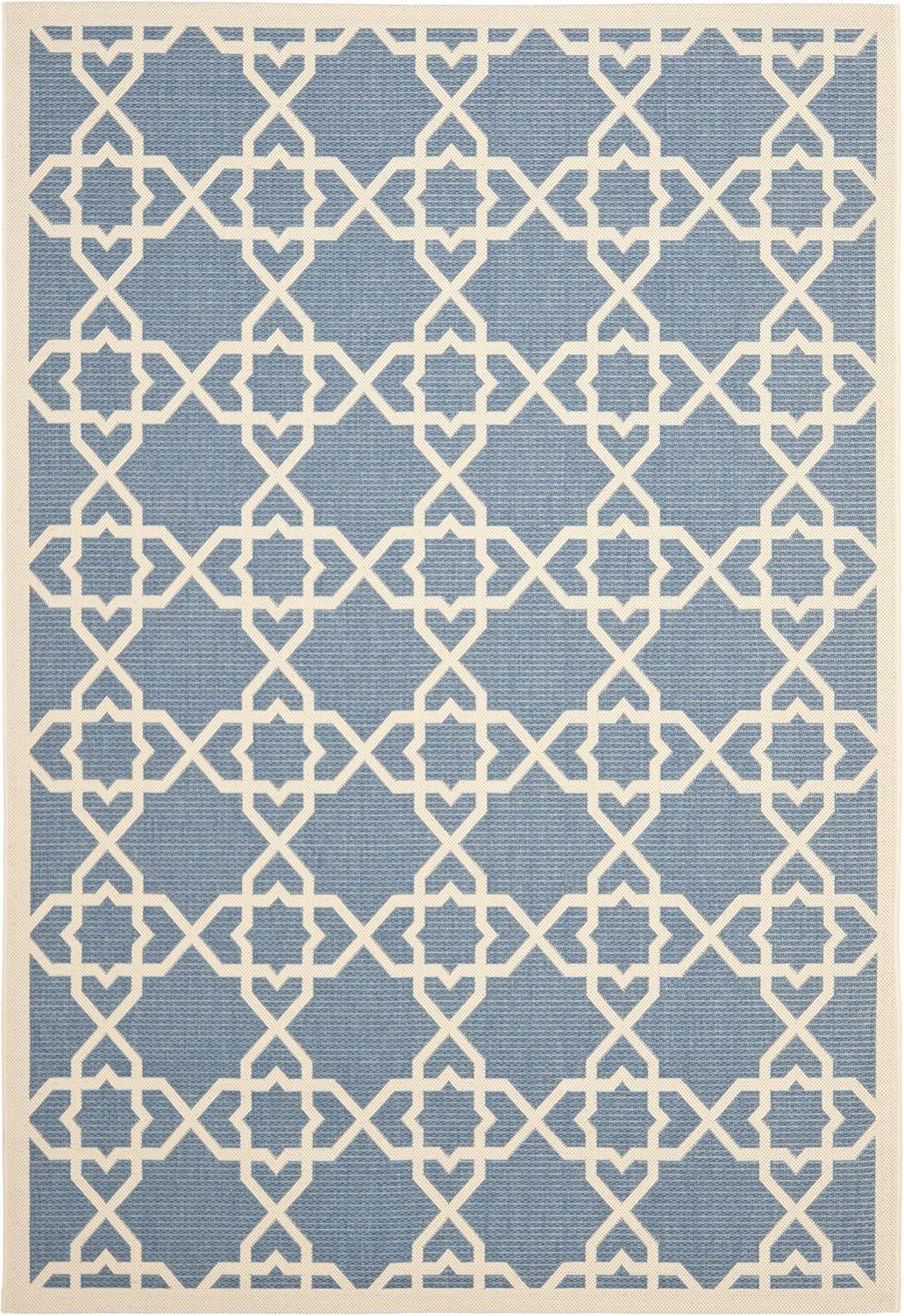 Courtyard CY6032 Power Loomed Indoor and Outdoor Area Rug - Blue/Beige - 5'3"x7'7" - Safavieh