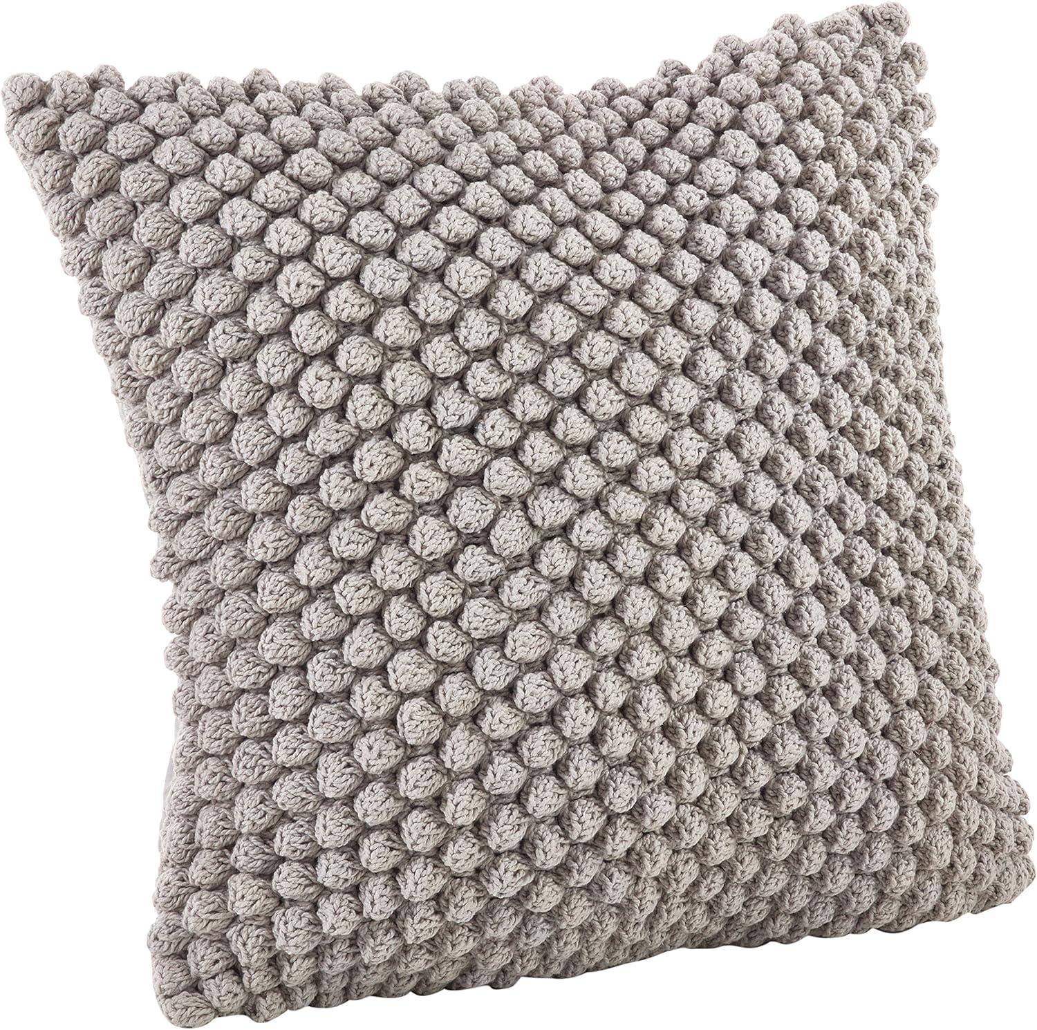 20"x20" Oversize Down Filled Crochet Pom-Pom Square Throw Pillow - Saro Lifestyle