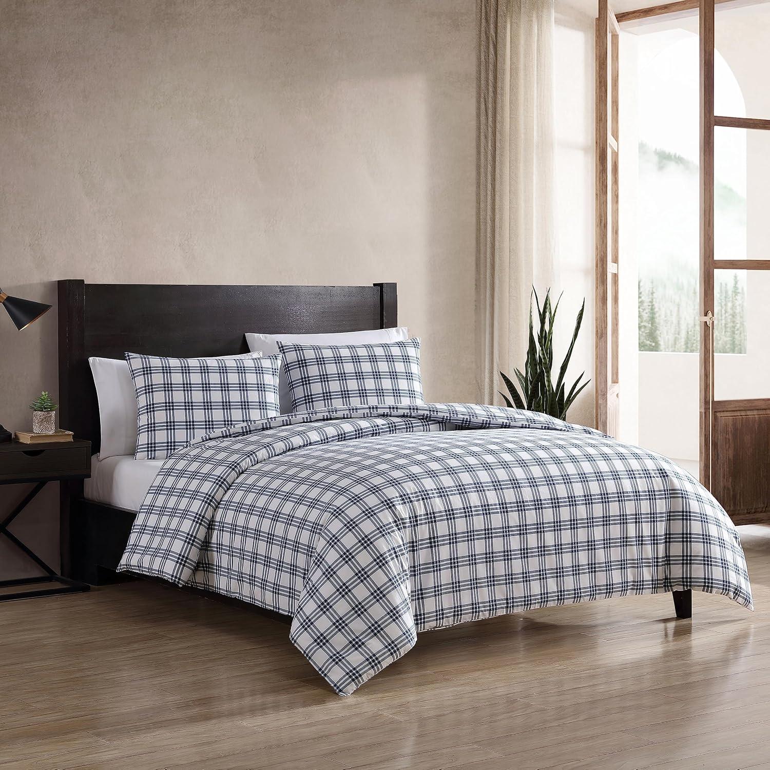 Eddie Bauer Arrowhead Eddie Bauer Basic Plaid Navy Cotton Percale Duvet Cover Set