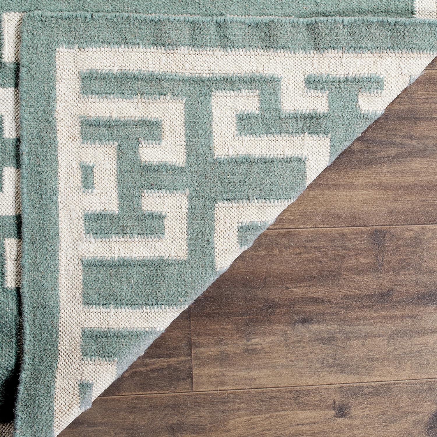 Seafoam & Ivory Geometric Handwoven Wool-Silk 6' x 9' Area Rug