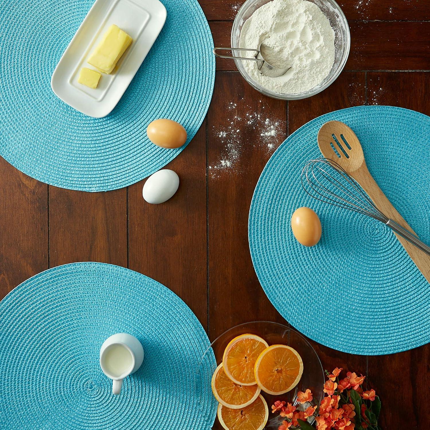 Aqua Woven Round Placemats Set of 6, 14.75"