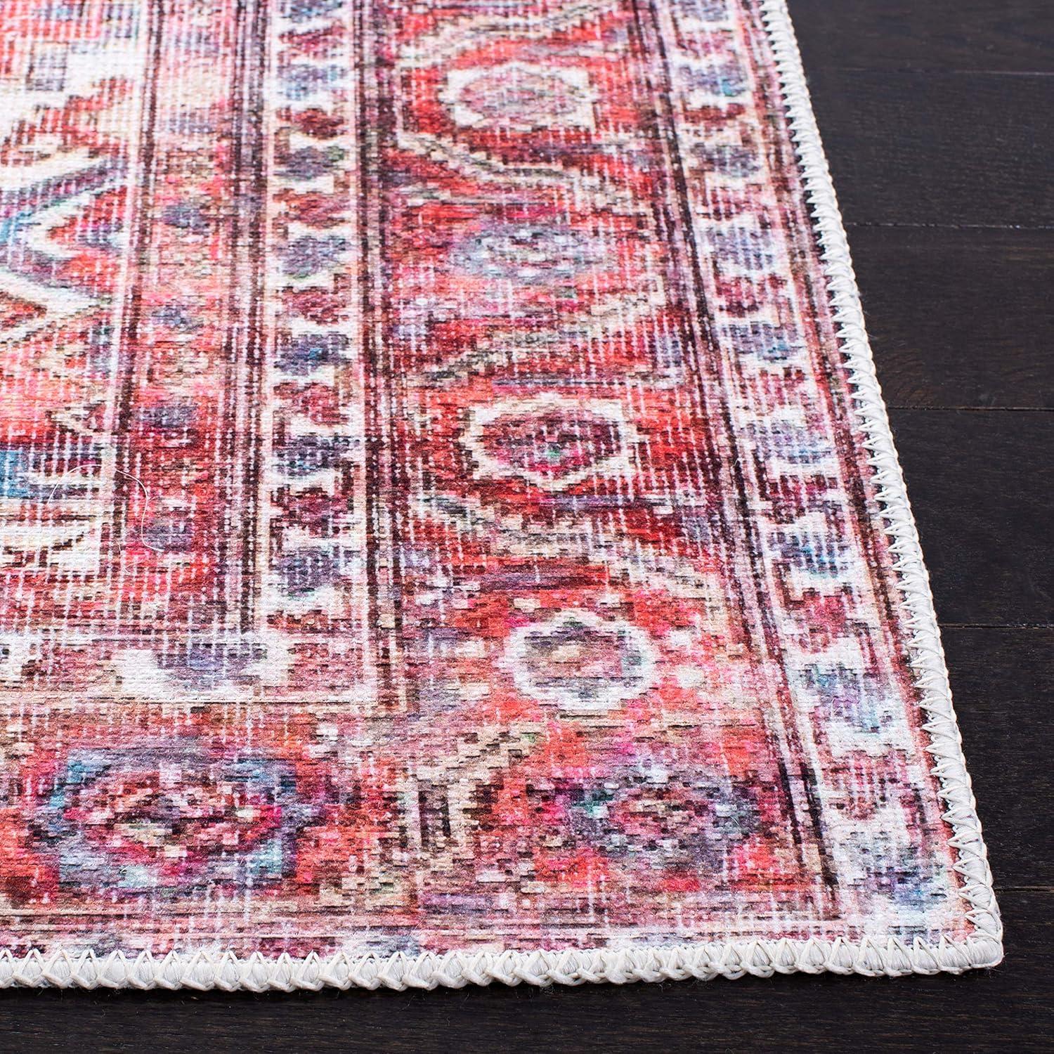 SAFAVIEH Serapi Doncho Traditional Machine Washable Area Rug, Red/Navy, 10' x 14'