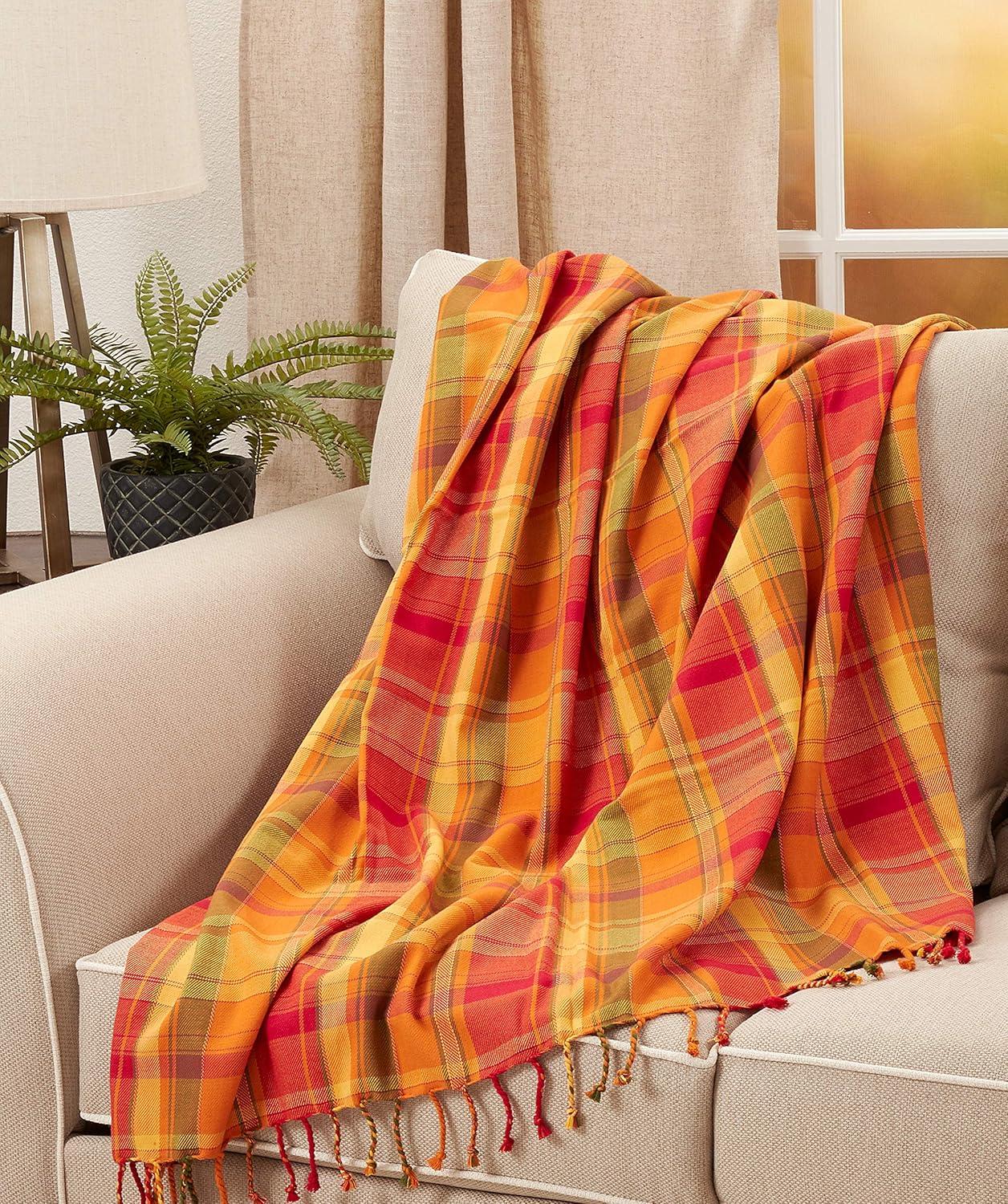 50"x60" Harvest Plaid Cotton Throw Blanket Orange - Saro Lifestyle: Soft, Woven, Farmhouse Style