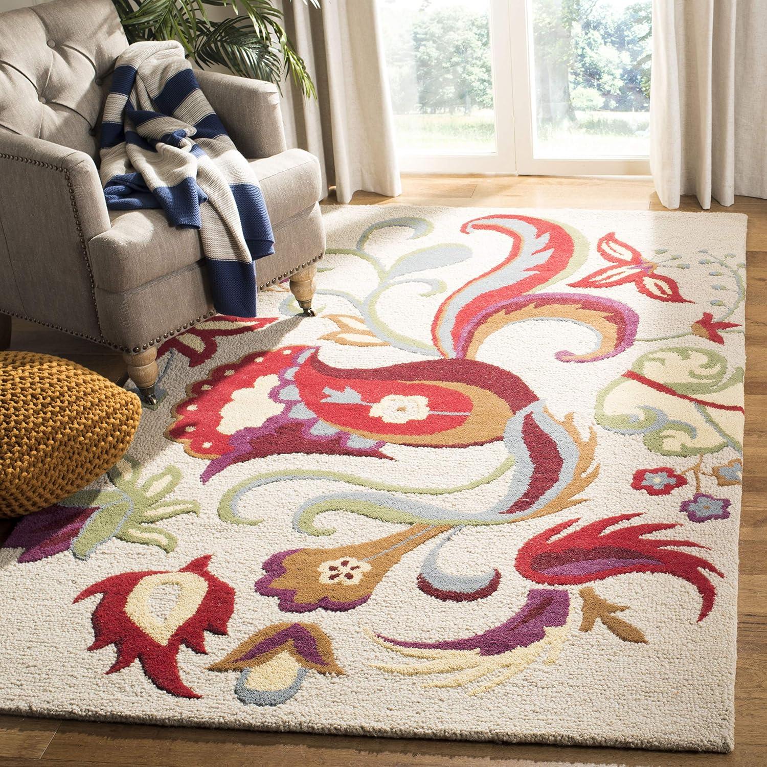 Blossom BLM680 Handmade Hooked Area Rug - Beige/Multi - 8' X 10' - Safavieh