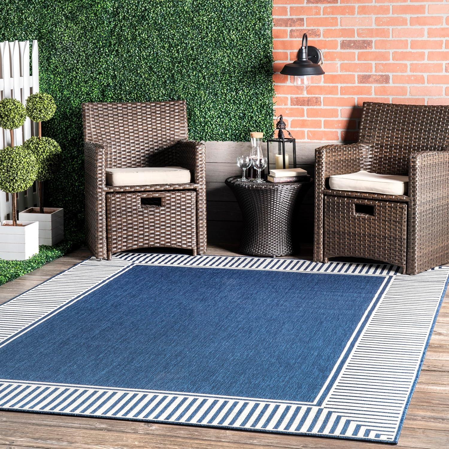 nuLOOM 4' x 6' Outdoor Area Rug, Stain Resistant, Weather Resistant, High Traffic, Patio, Balcony, Outside, Living Room, Dining Room, Asha Navy