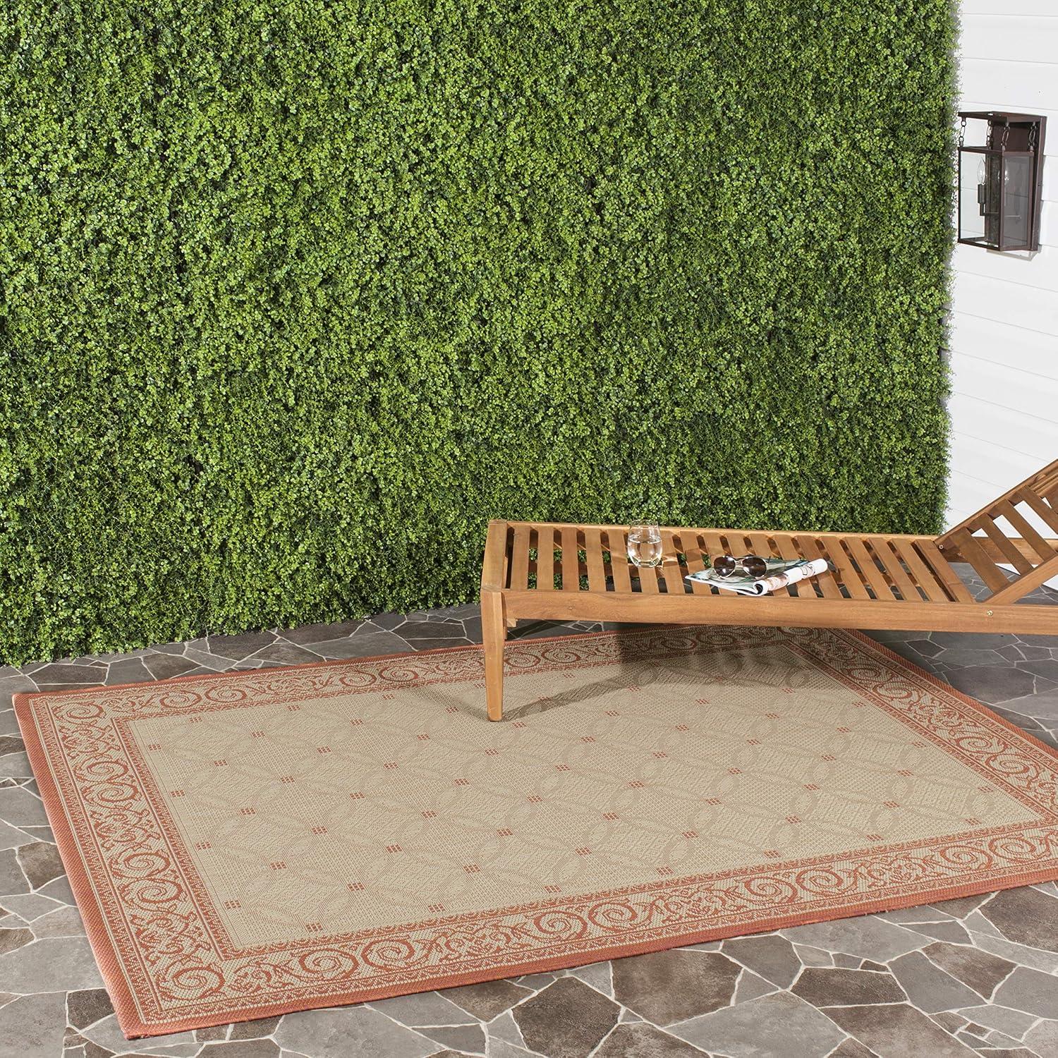 SAFAVIEH Courtyard Gaus Geometric Indoor/Outdoor Area Rug, 8' x 11', Natural/Terracotta