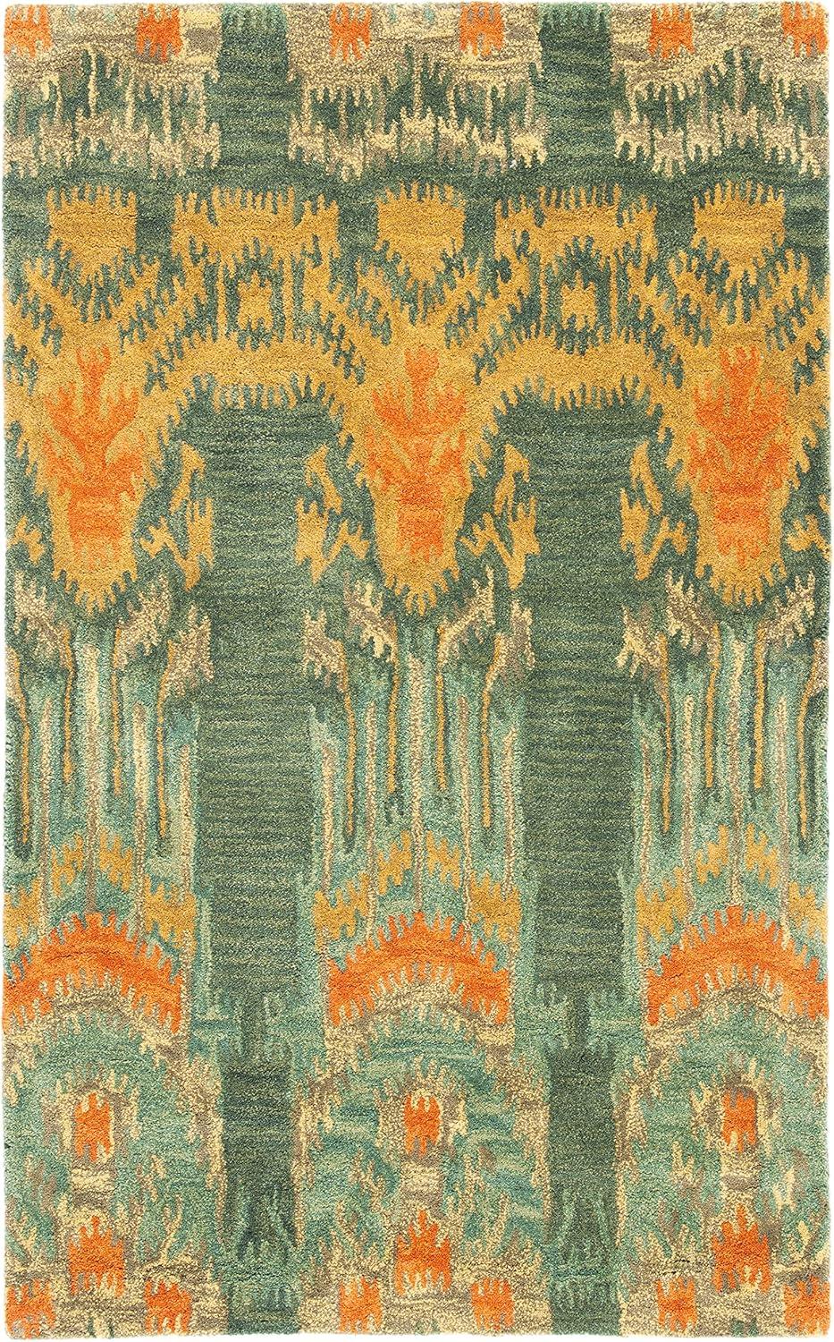 SAFAVIEH Ikat Crane Paisley Wool Area Rug, Olive/Gold, 3' x 5'