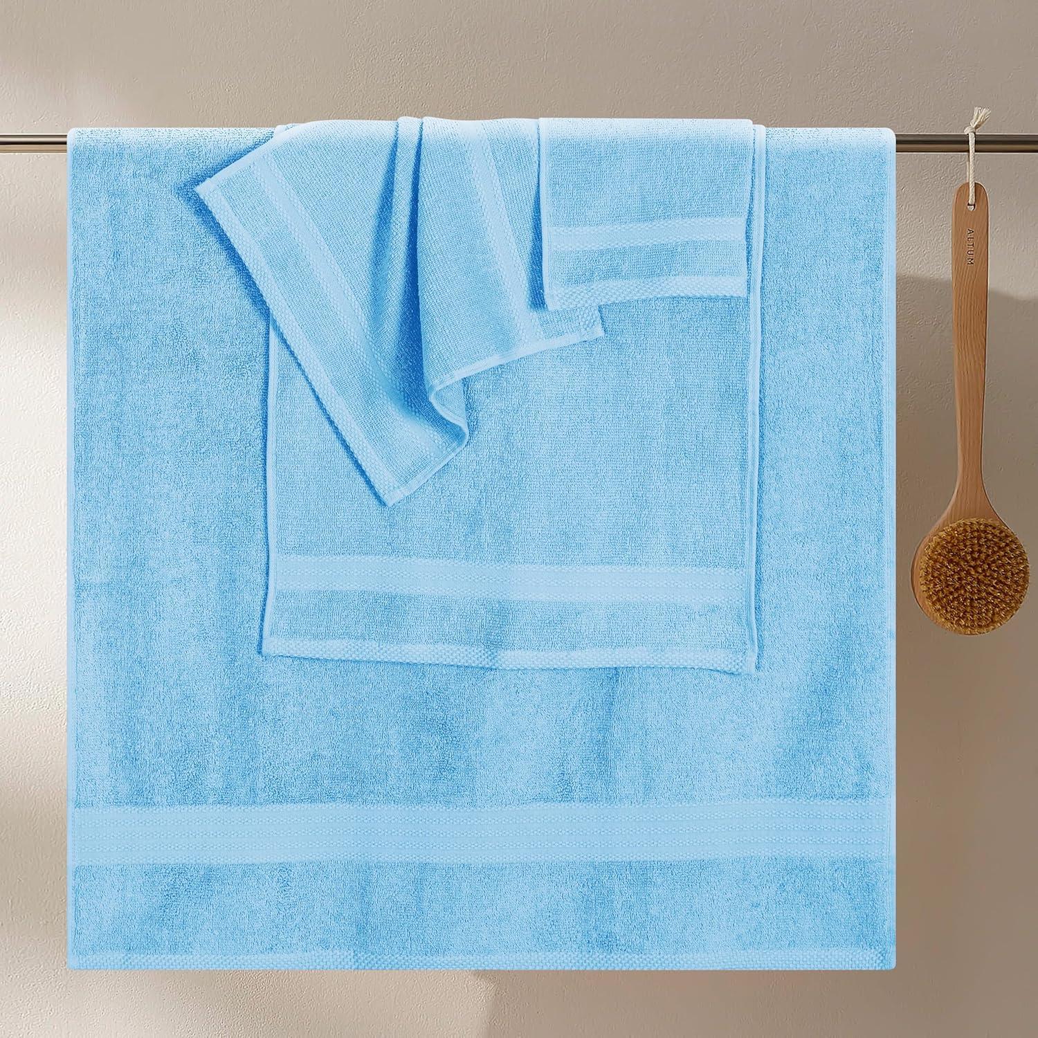 GLAMBURG Ultra Soft 8-Piece Towel Set - 100% Pure Ringspun Cotton, Contains 2 Oversized Bath Towels 27x54, 2 Hand Towels 16x28, 4 Wash Cloths 13x13 - Ideal for Everyday use, Hotel & Spa - Sky Blue