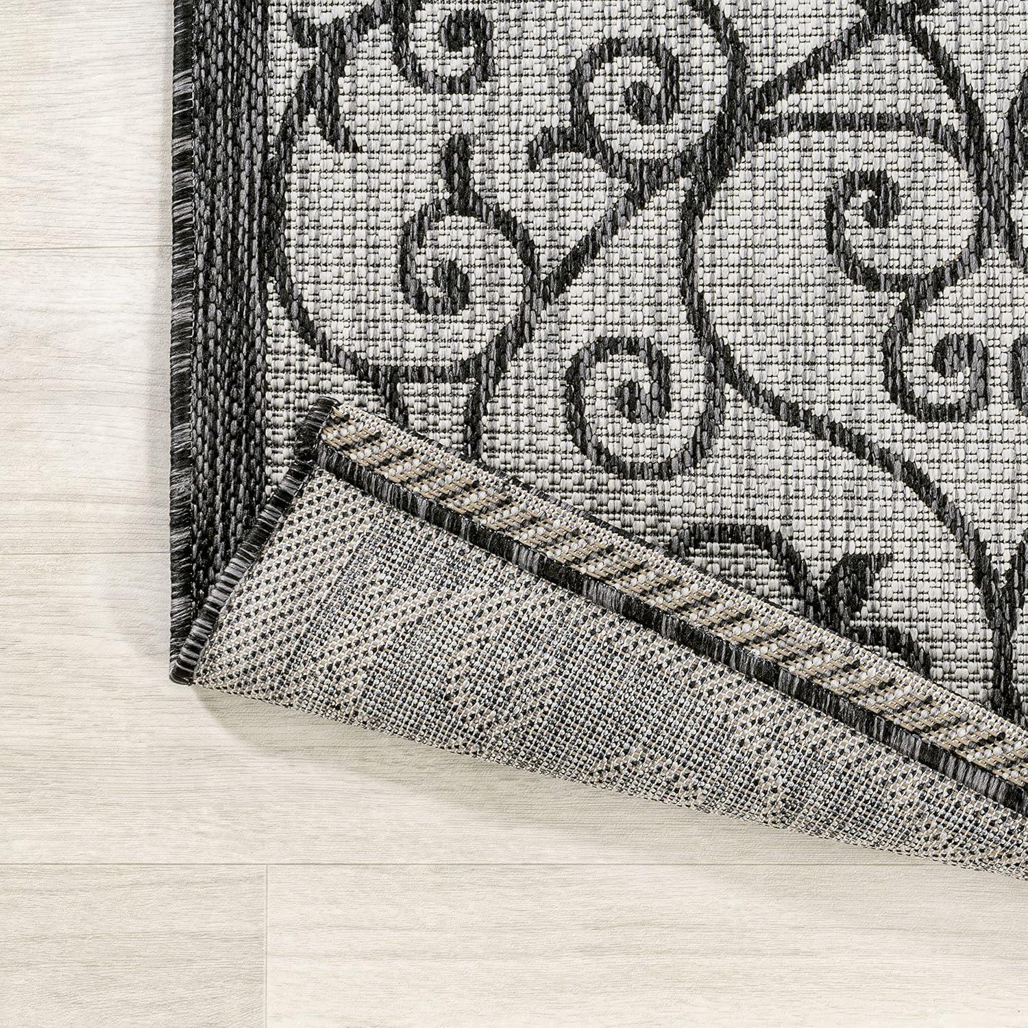 8' x 10' Madrid Vintage Filigree Textured Weave Indoor/Outdoor Area Rug, Light Gray/Black - JONATHAN Y