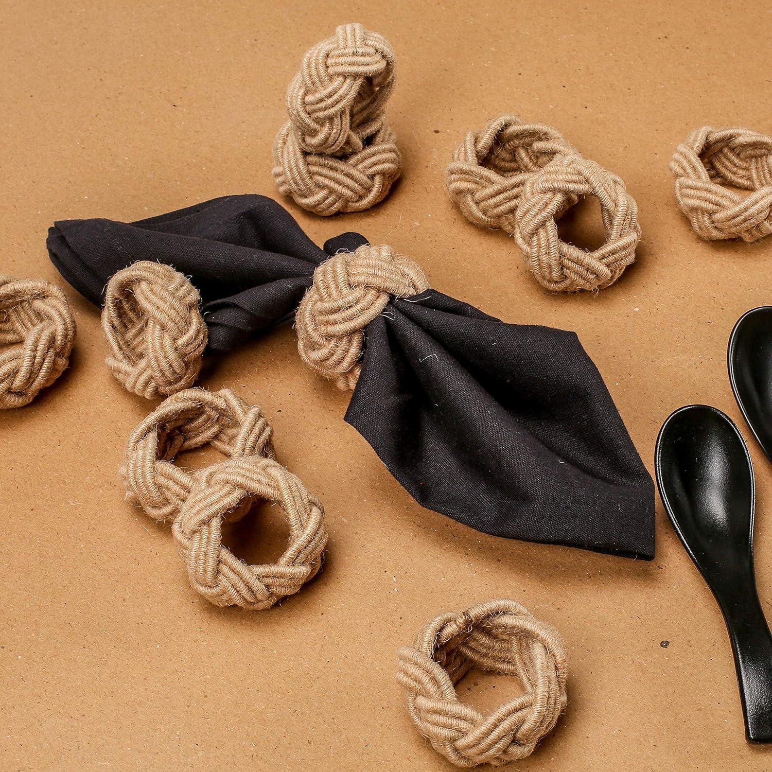 12 Pcs Rattan Napkin Rings - Farmhouse Nautical Napkin Ring Holders - Adornment for Table Settings, Kitchen, Dinner, Party, Wedding, Gifting (Brown) - CLEENTABLE