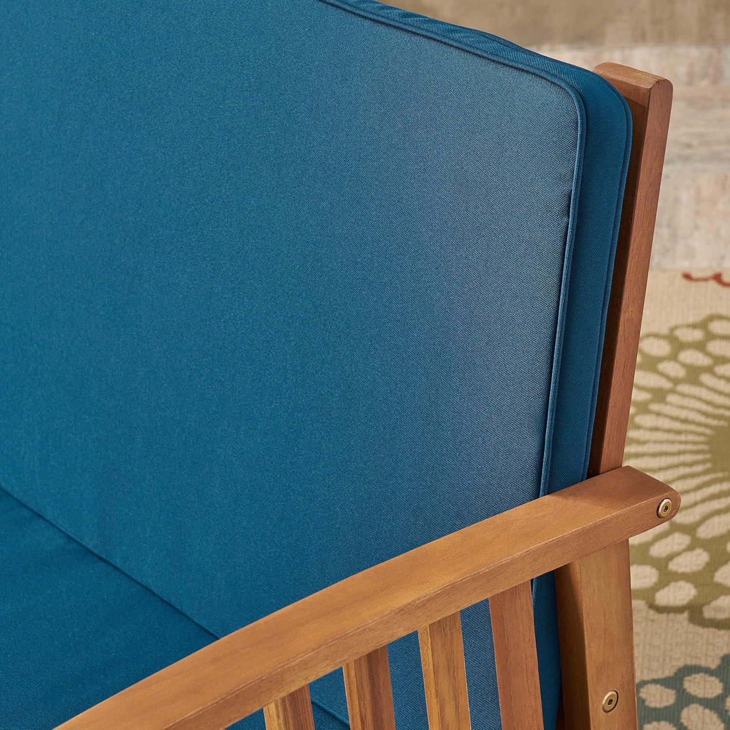 GDF Studio Oliver Outdoor Acacia Wood Loveseat, Brown and Dark Teal