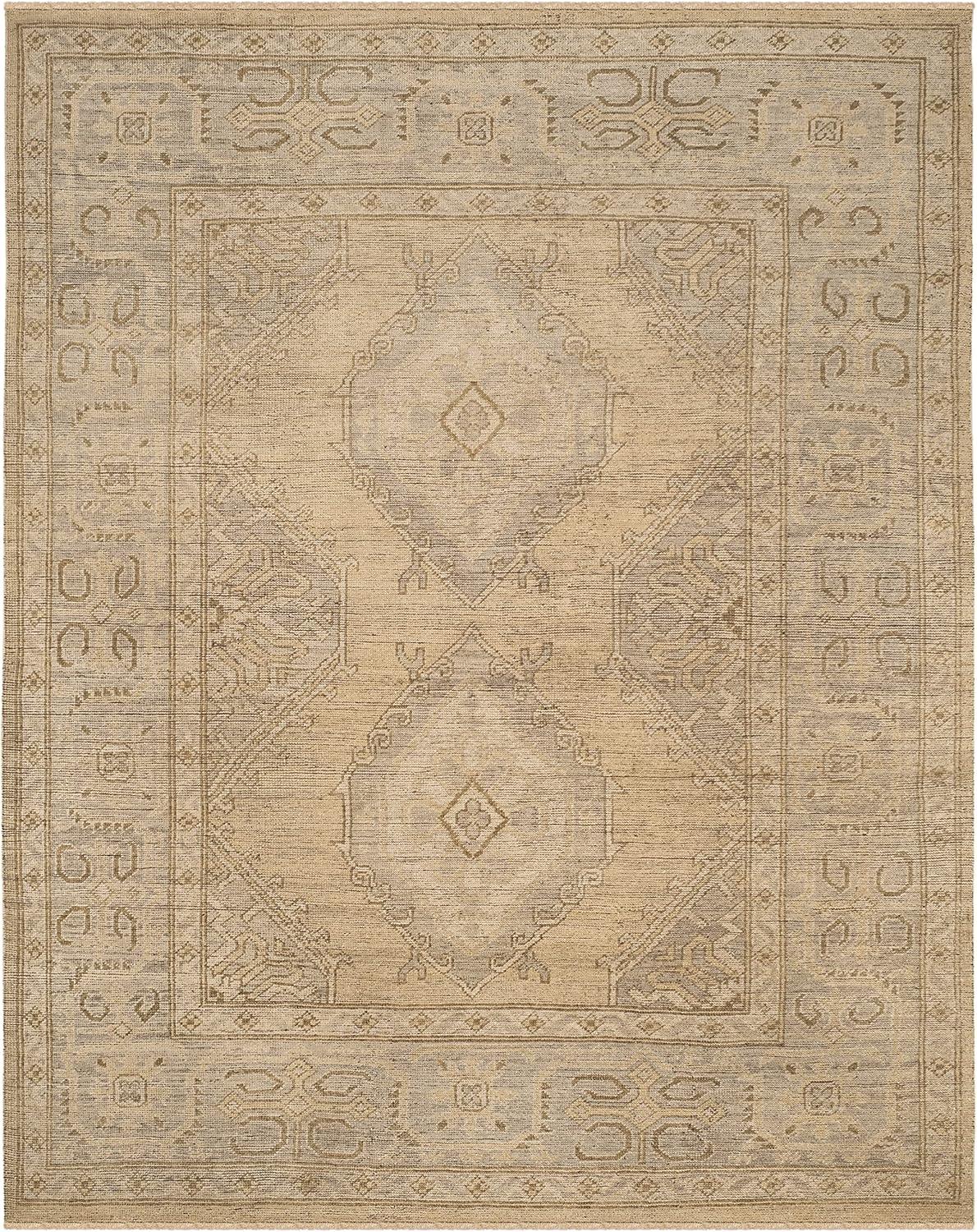 Hand-Knotted Beige and Gray Wool Area Rug 8' x 10' with Persian Inspiration