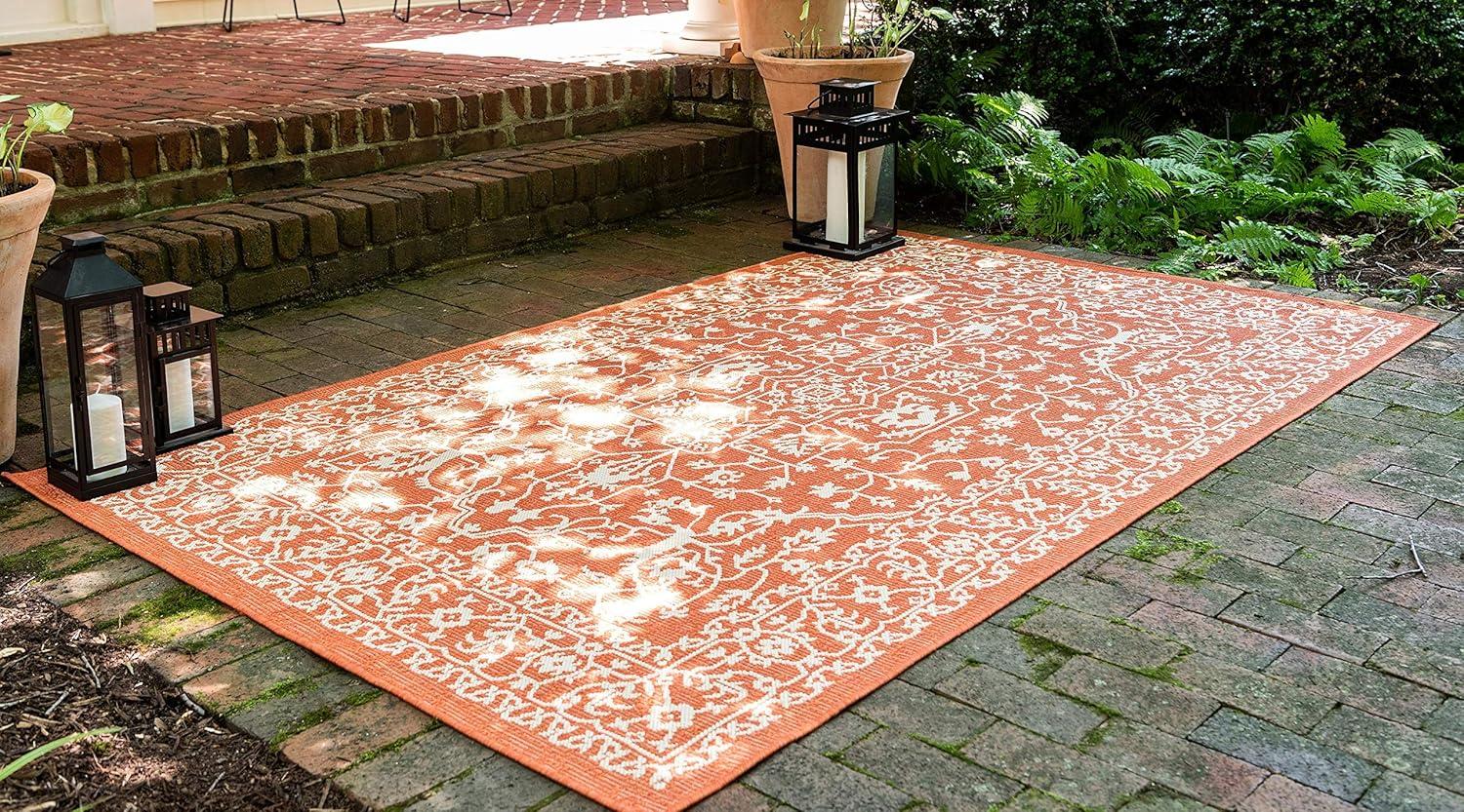 Unique Loom Outdoor Botanical Collection Area Rug - Allover (4' x 6' Rectangle Terracotta/Beige)