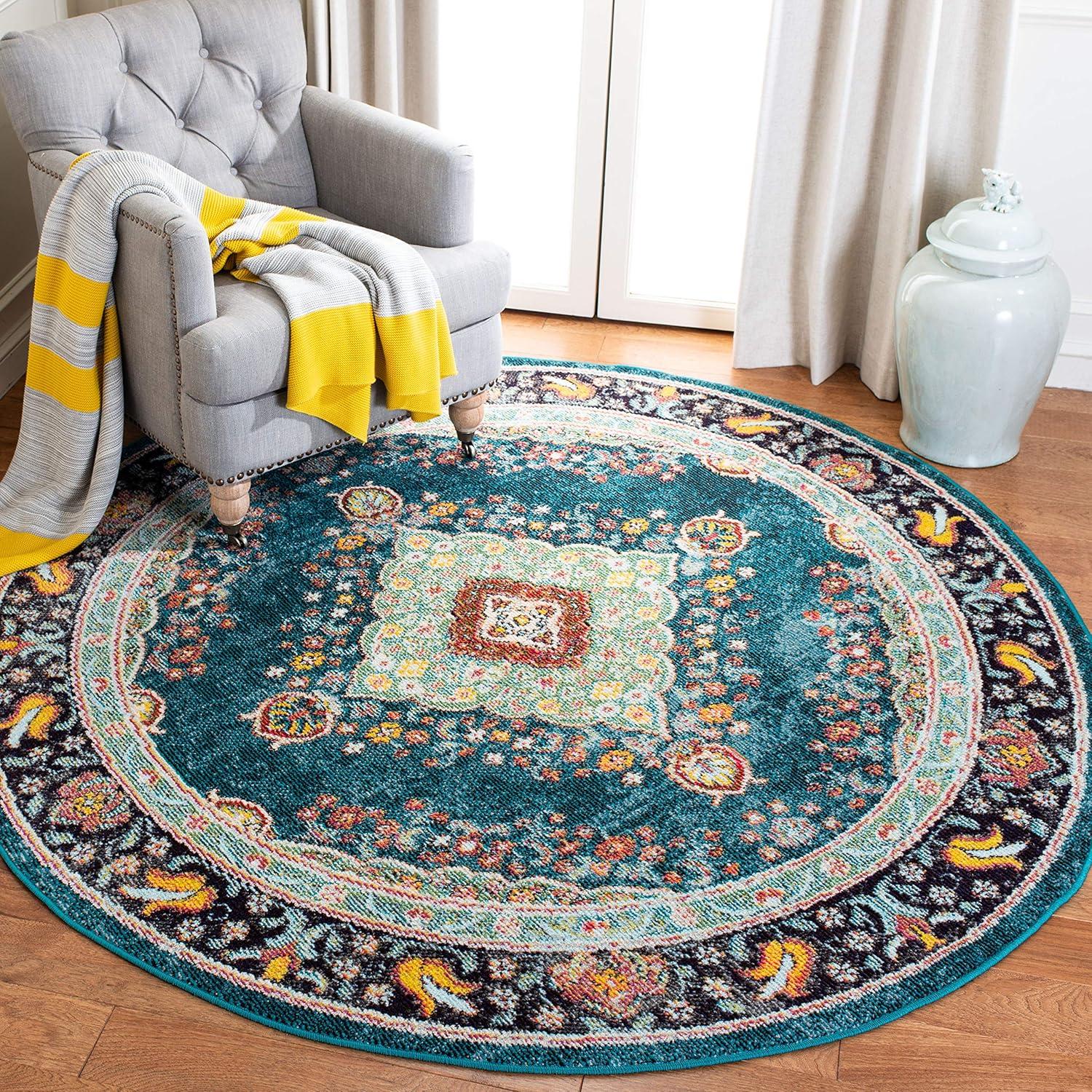 Madison 200 MAD252 Power Loomed Indoor Area Rug - Navy/Turquoise - 6'7" Round - Safavieh