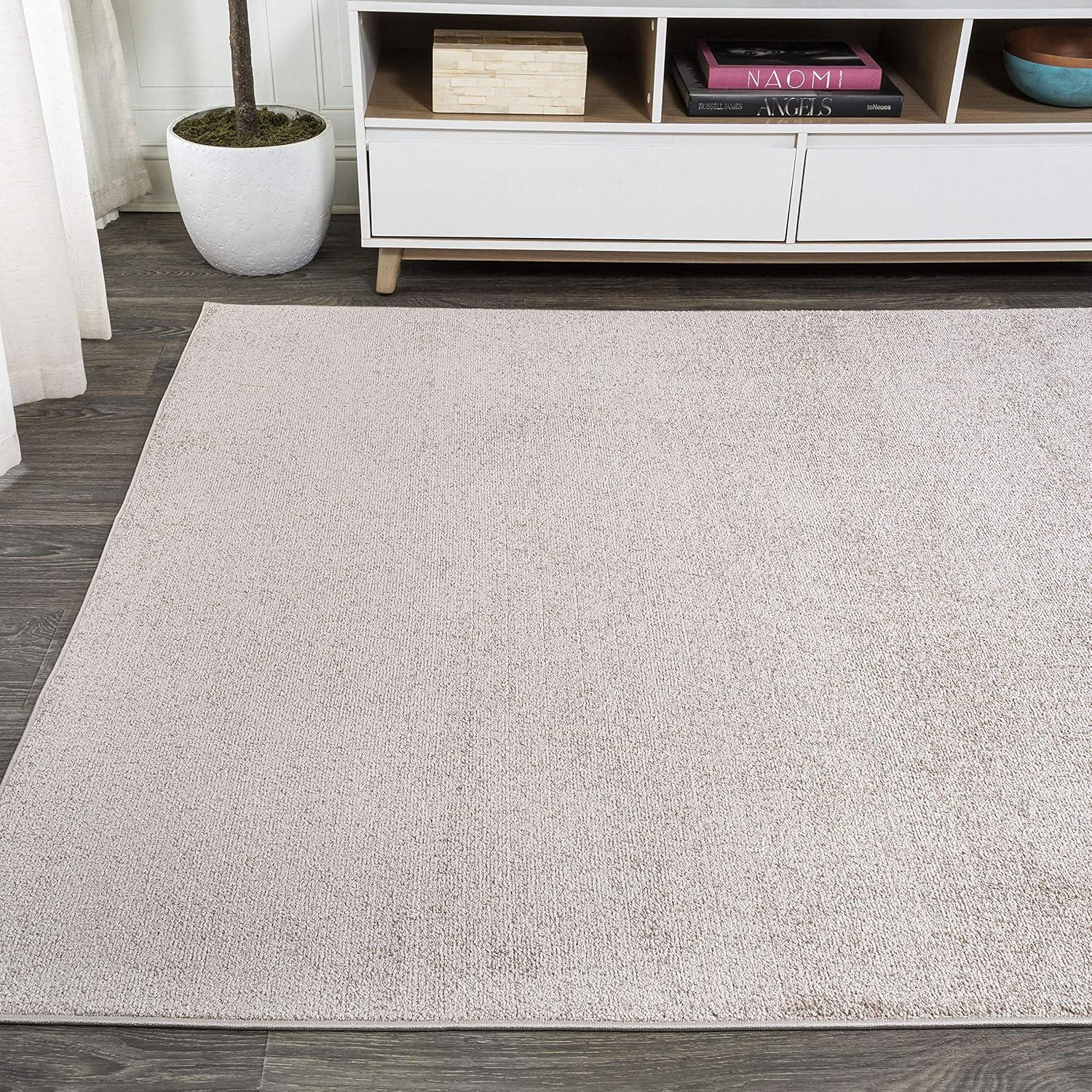 4'x6' Haze Solid Low-Pile Area Rug, Beige - JONATHAN Y