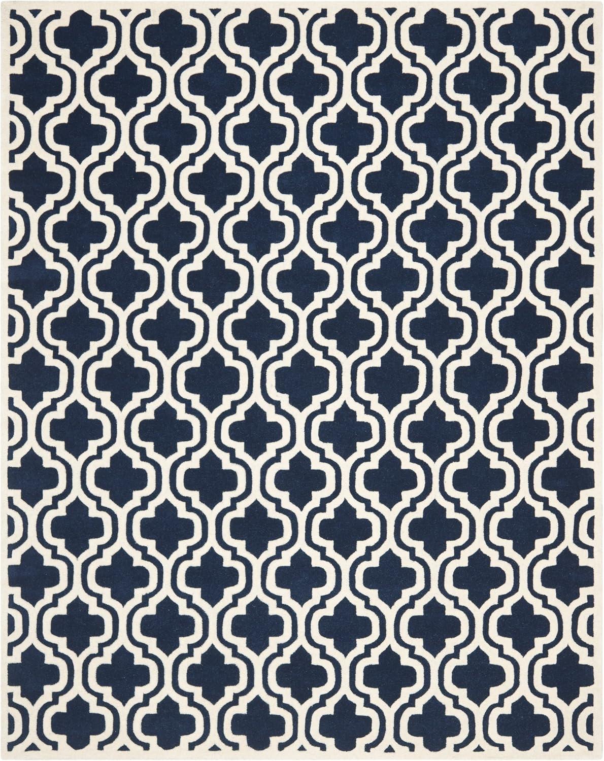 SAFAVIEH Chatham Collection 8' x 10' Dark Blue/Ivory CHT727C Handmade Geometric Premium Wool Area Rug