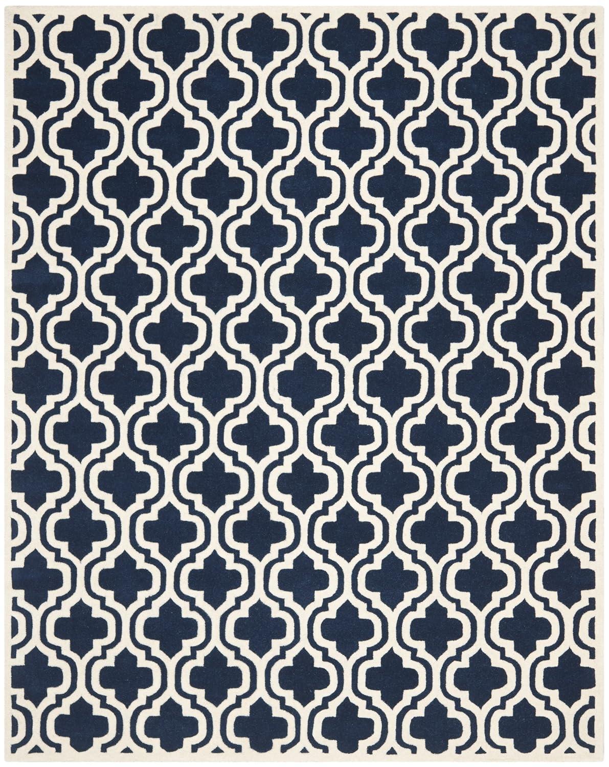 SAFAVIEH Chatham Collection 8' x 10' Dark Blue/Ivory CHT727C Handmade Geometric Premium Wool Area Rug