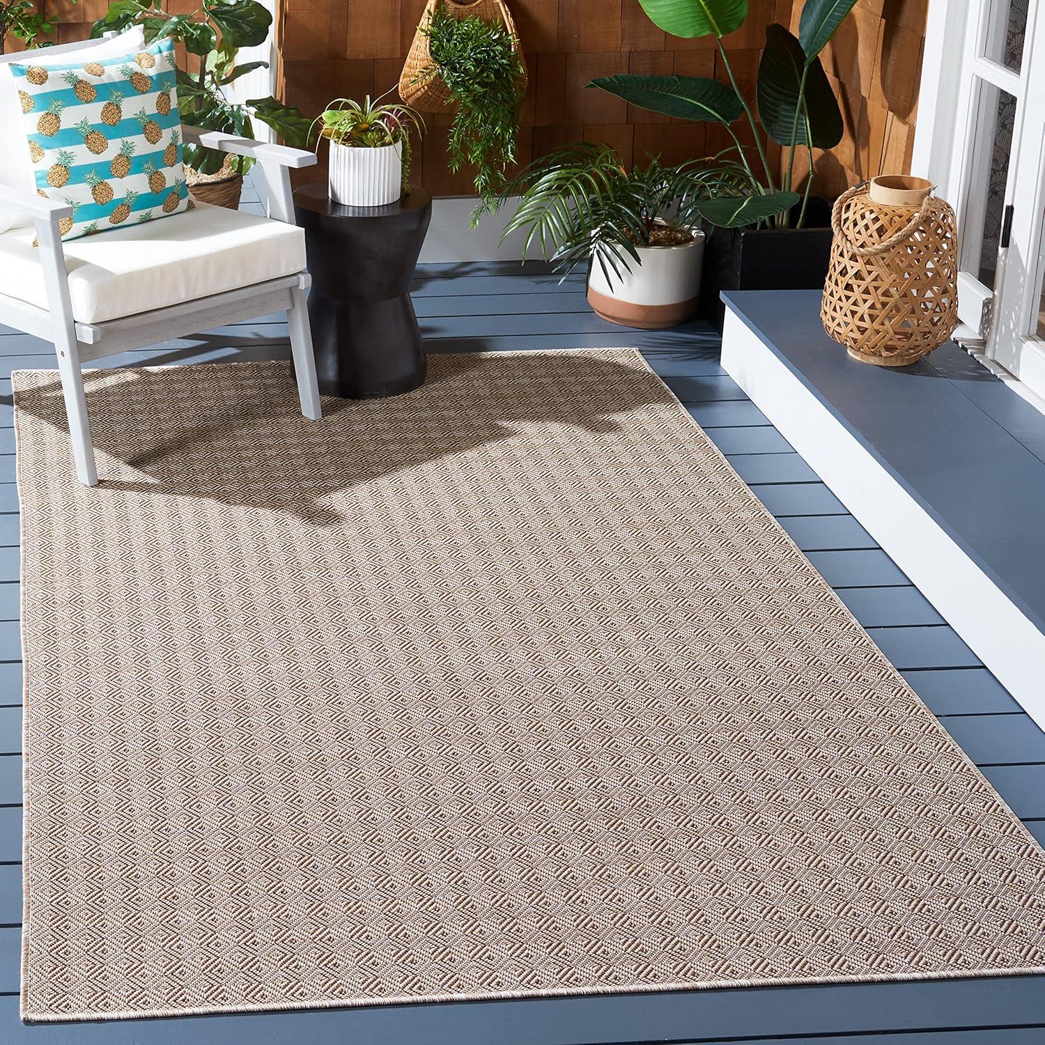 Hampton HTN230 Power Loomed Indoor/Outdoor Area Rug - Ivory/Black - 8'x10' - Safavieh.