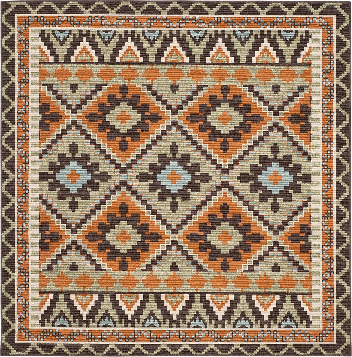 Veranda VER096 Power Loomed Indoor/Outdoor Area Rug - Green/Terracotta - 5'3"x5'3" - Safavieh