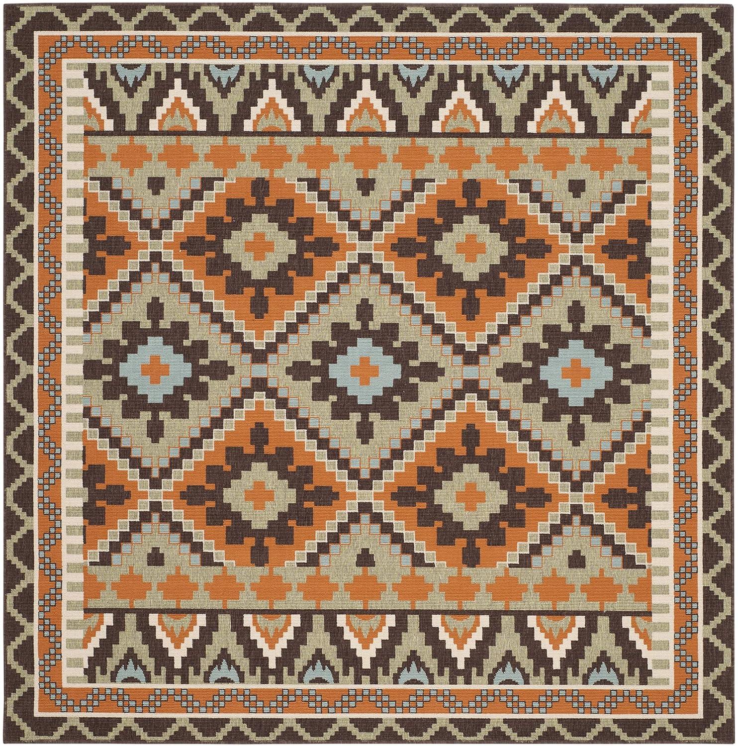 Veranda VER096 Power Loomed Indoor/Outdoor Area Rug - Green/Terracotta - 5'3"x5'3" - Safavieh