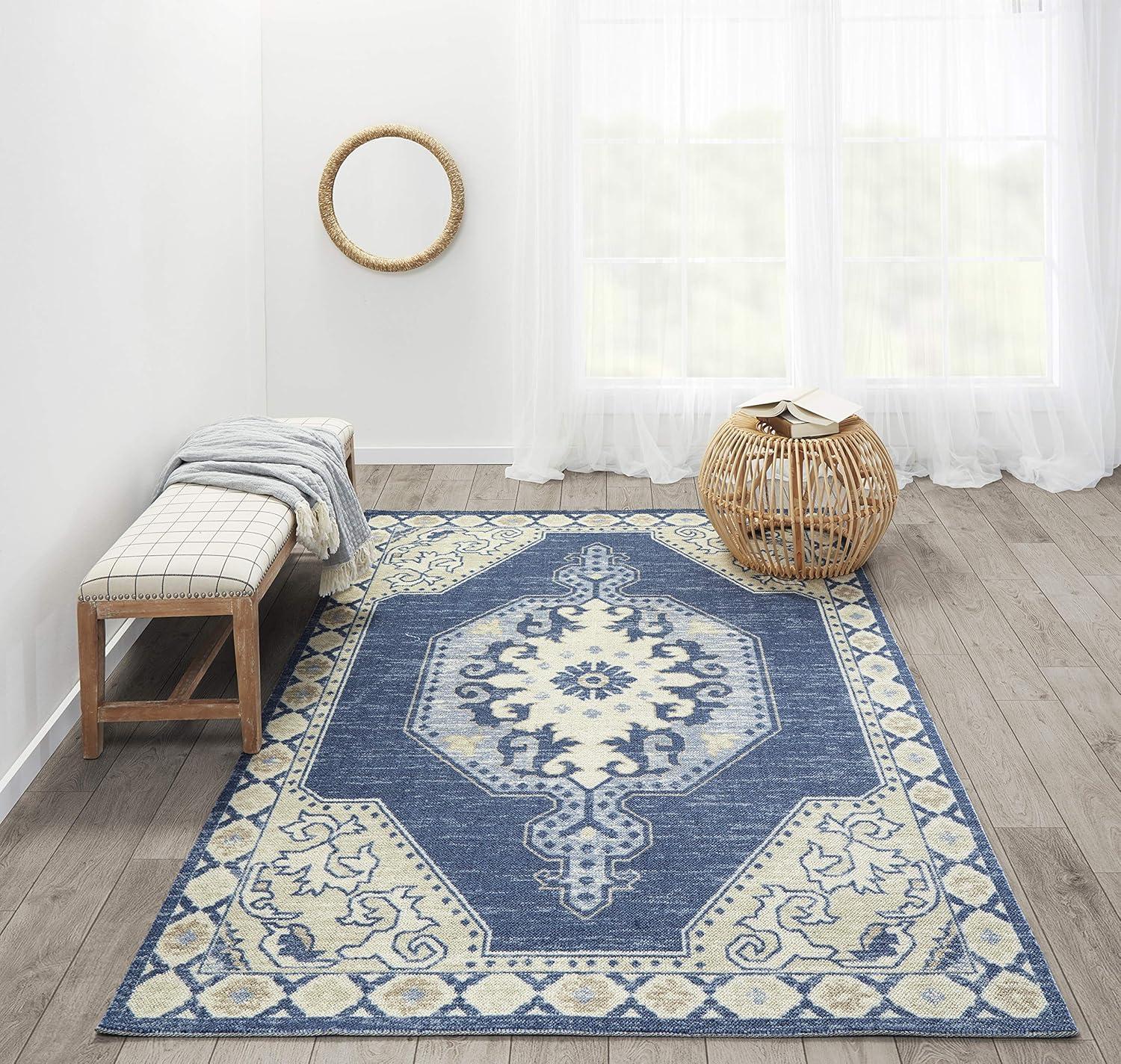 Momeni Anatolia Thoma Medallion Machine Loomed Area Rug Navy Blue